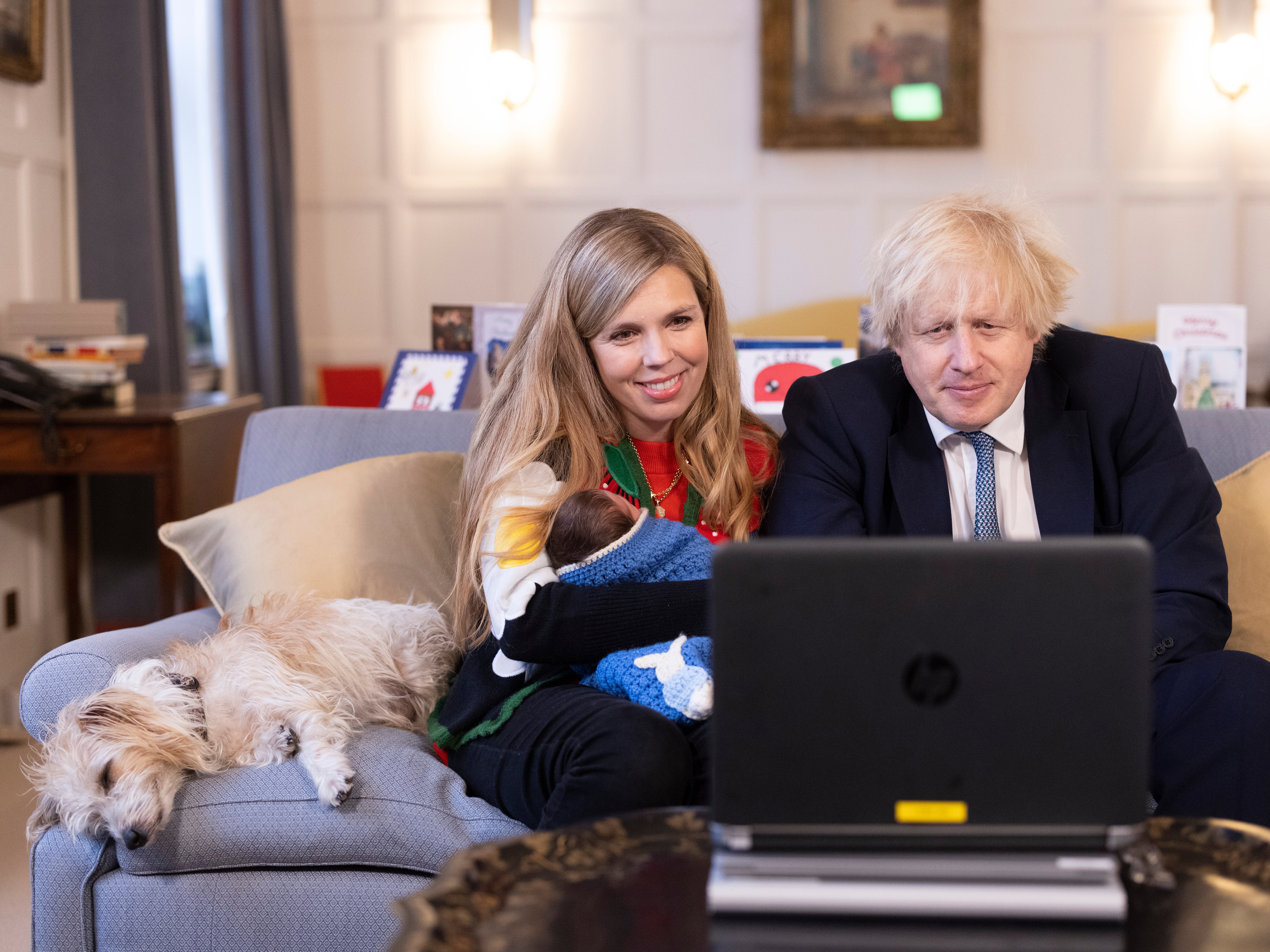 Boris Johnson and his wife Carrie hold video calls “jab heroes” Dr Laura Mount and carer Tom Jones on Christmas Day