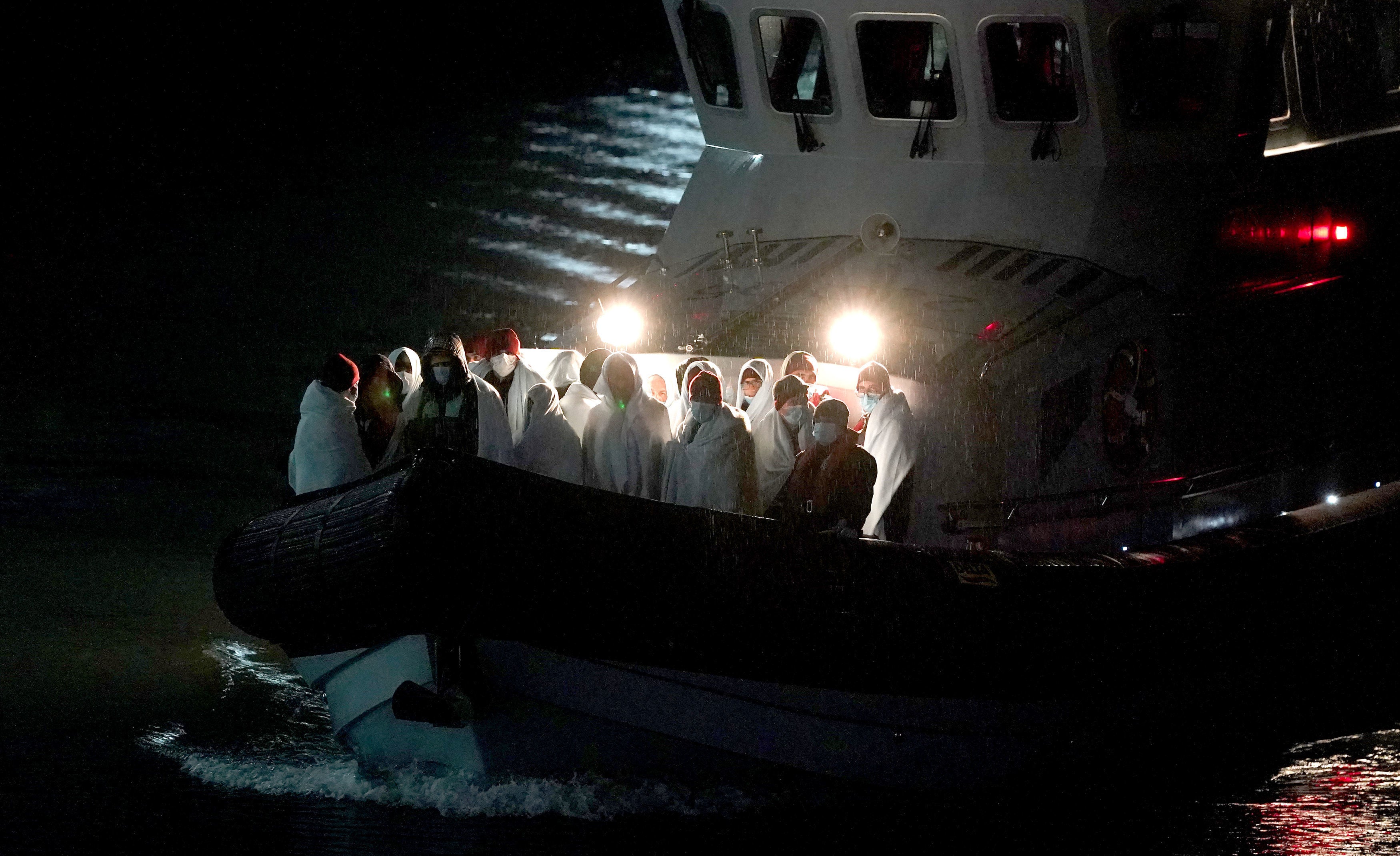 A group of people thought to be migrants were brought in to Dover, Kent, onboard a Border Force vessel