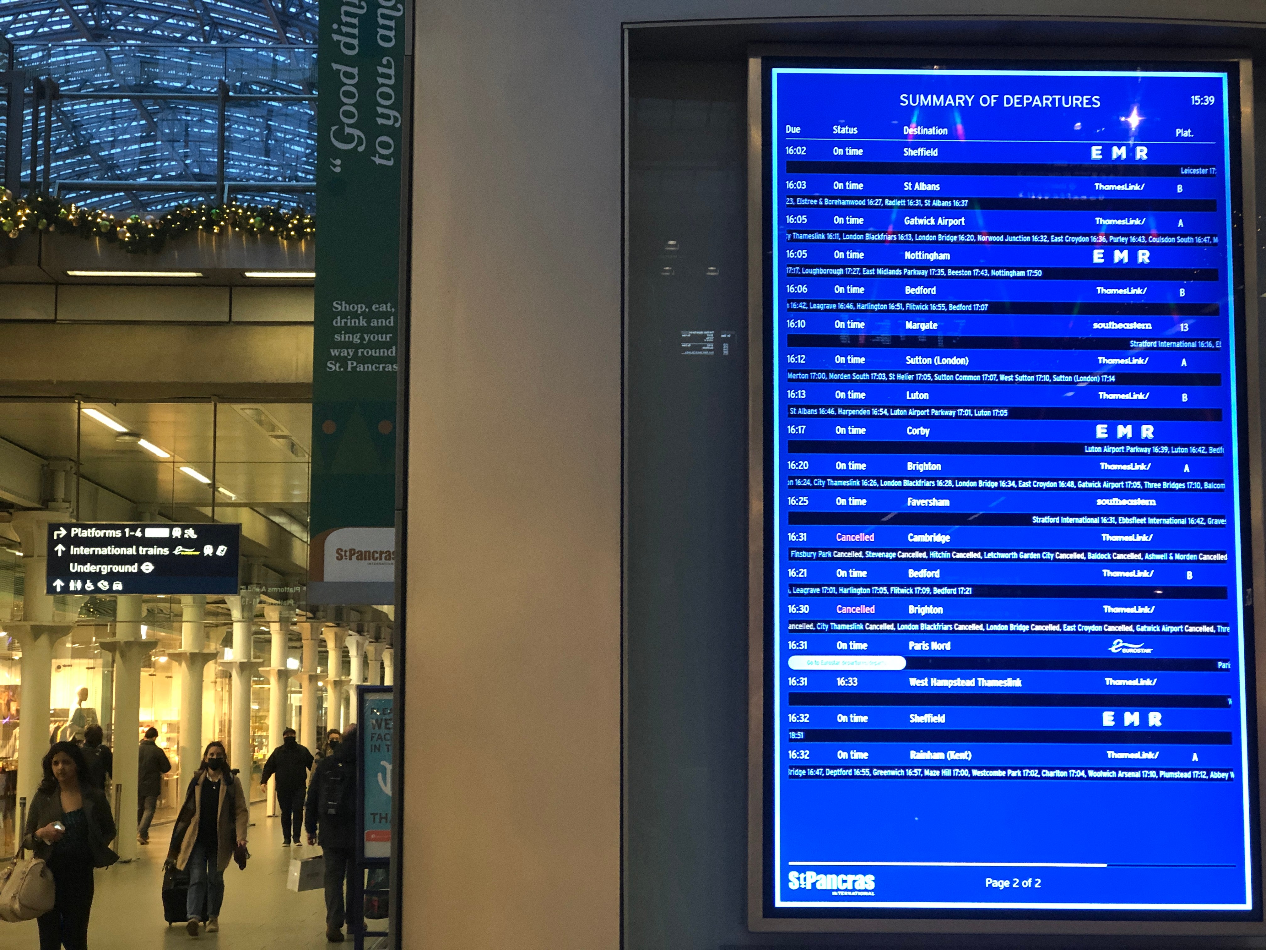 Leaving soon: London St Pancras station on Christmas Eve