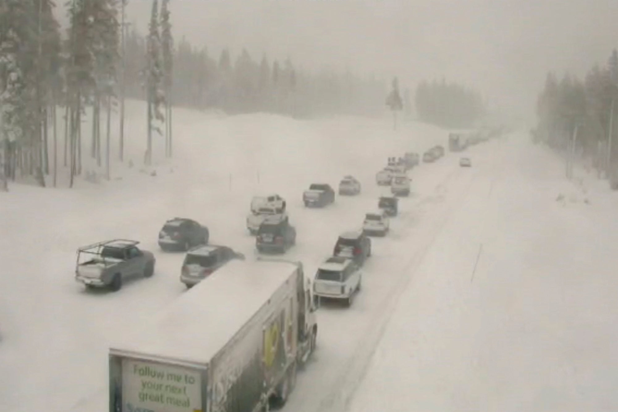 The winter storm on Interstate 80 in Donner Summit, California on 23 December