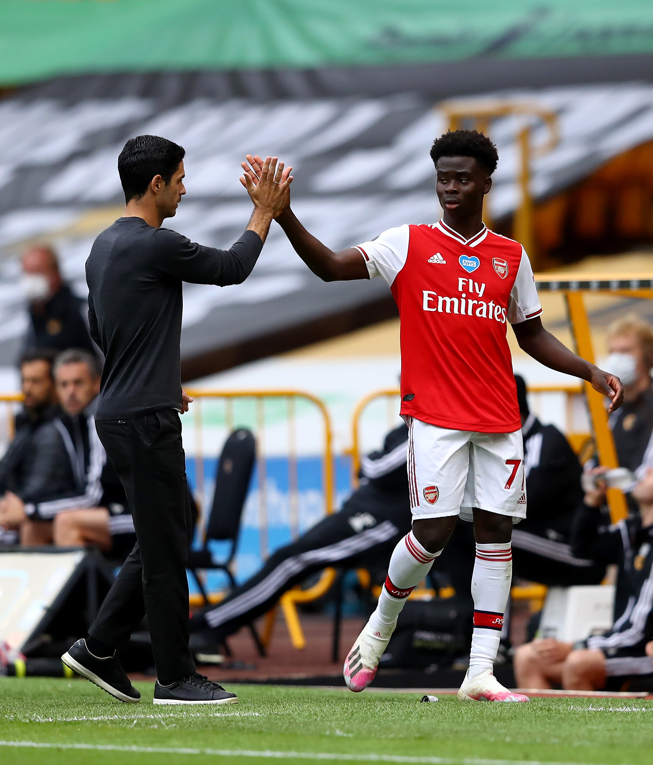 Arsenal manager Mikel Arteta with Bukayo Saka (Michael Steele/NMC Pool/PA)