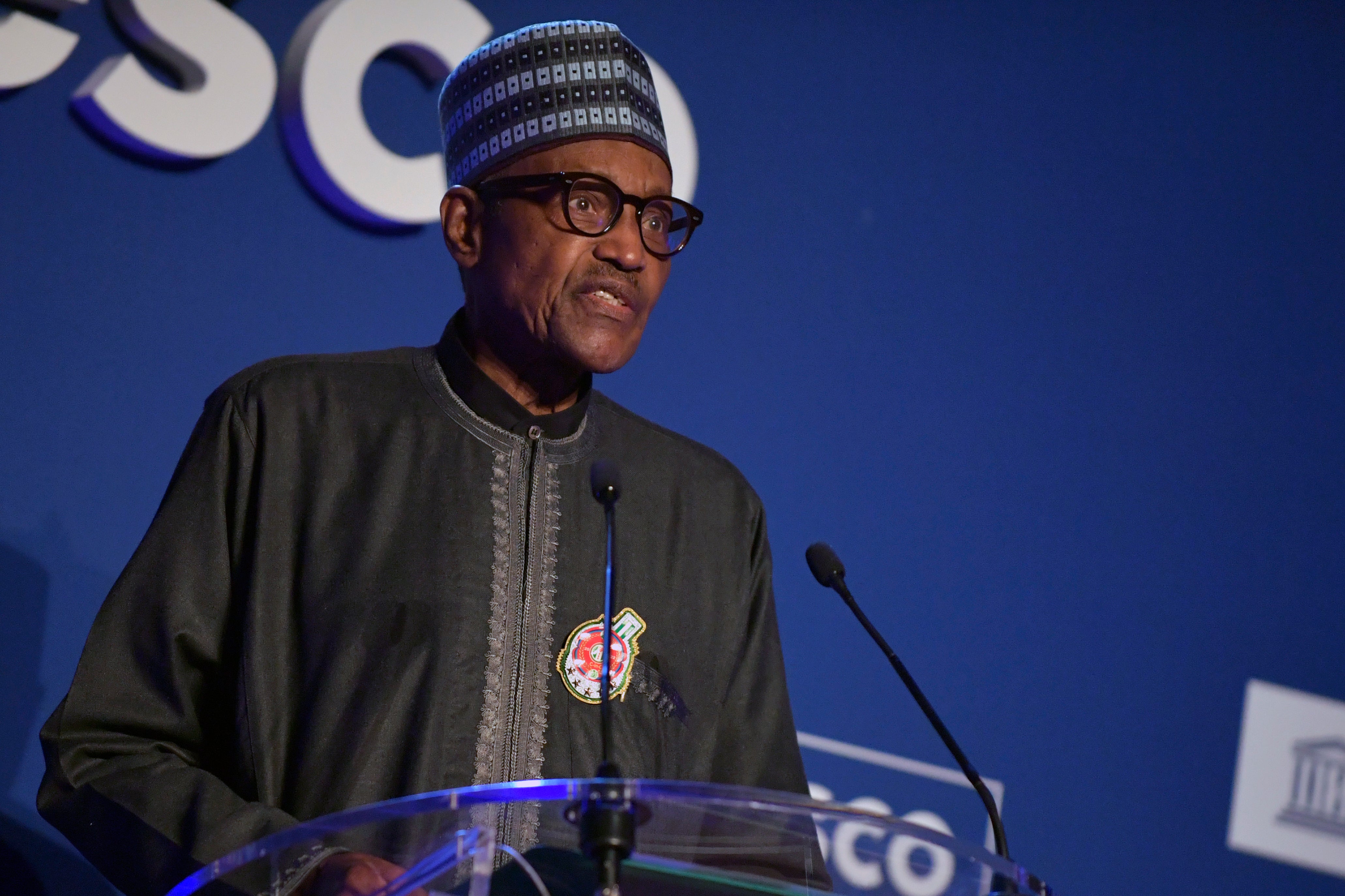 Nigeria’s president Muhammadu Buhari at a UN event in Paris, November 2021