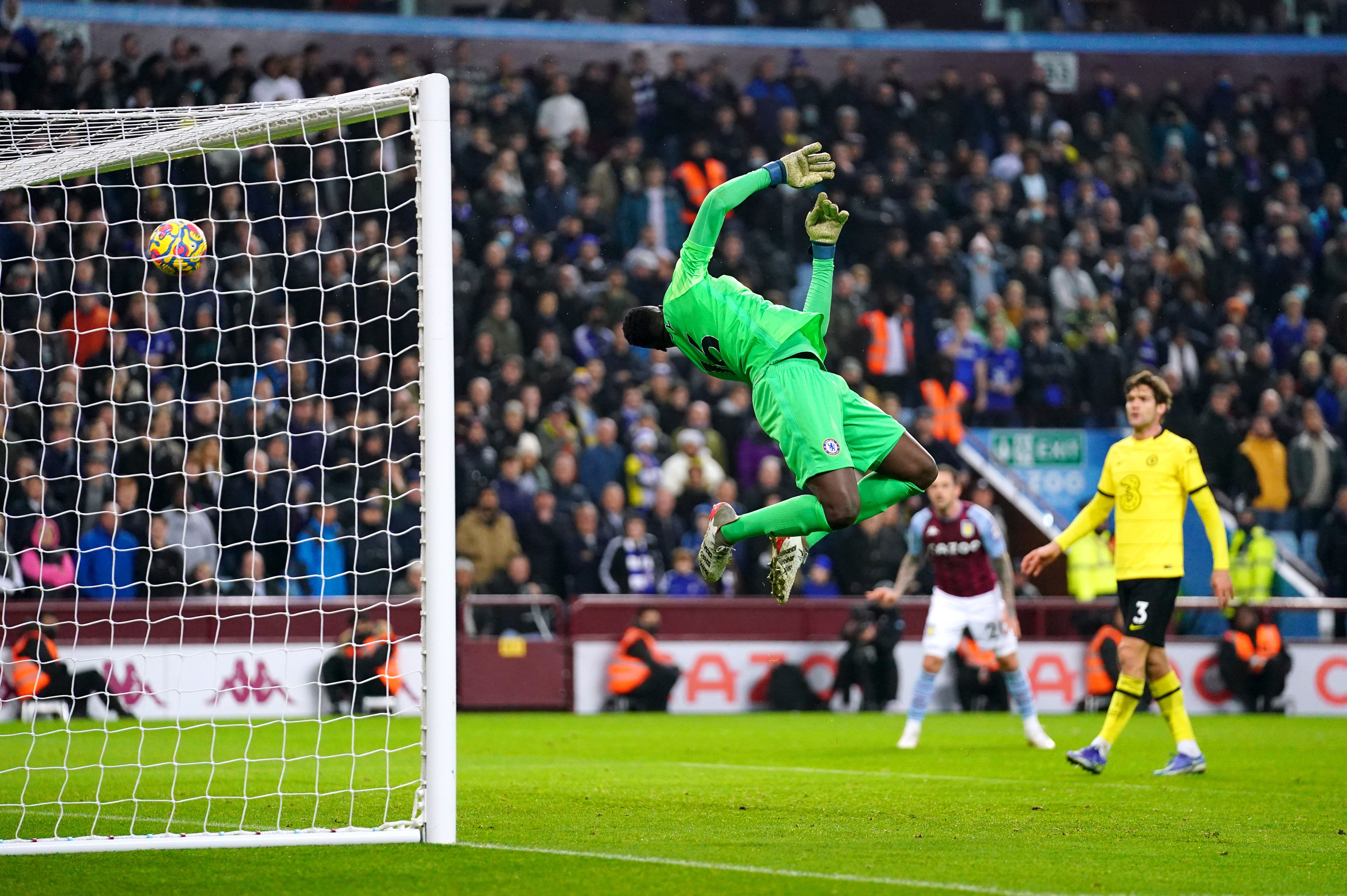 Edouard Mendy is beaten by a header from team-mate Reece James, not pictured (Nick Potts/PA)