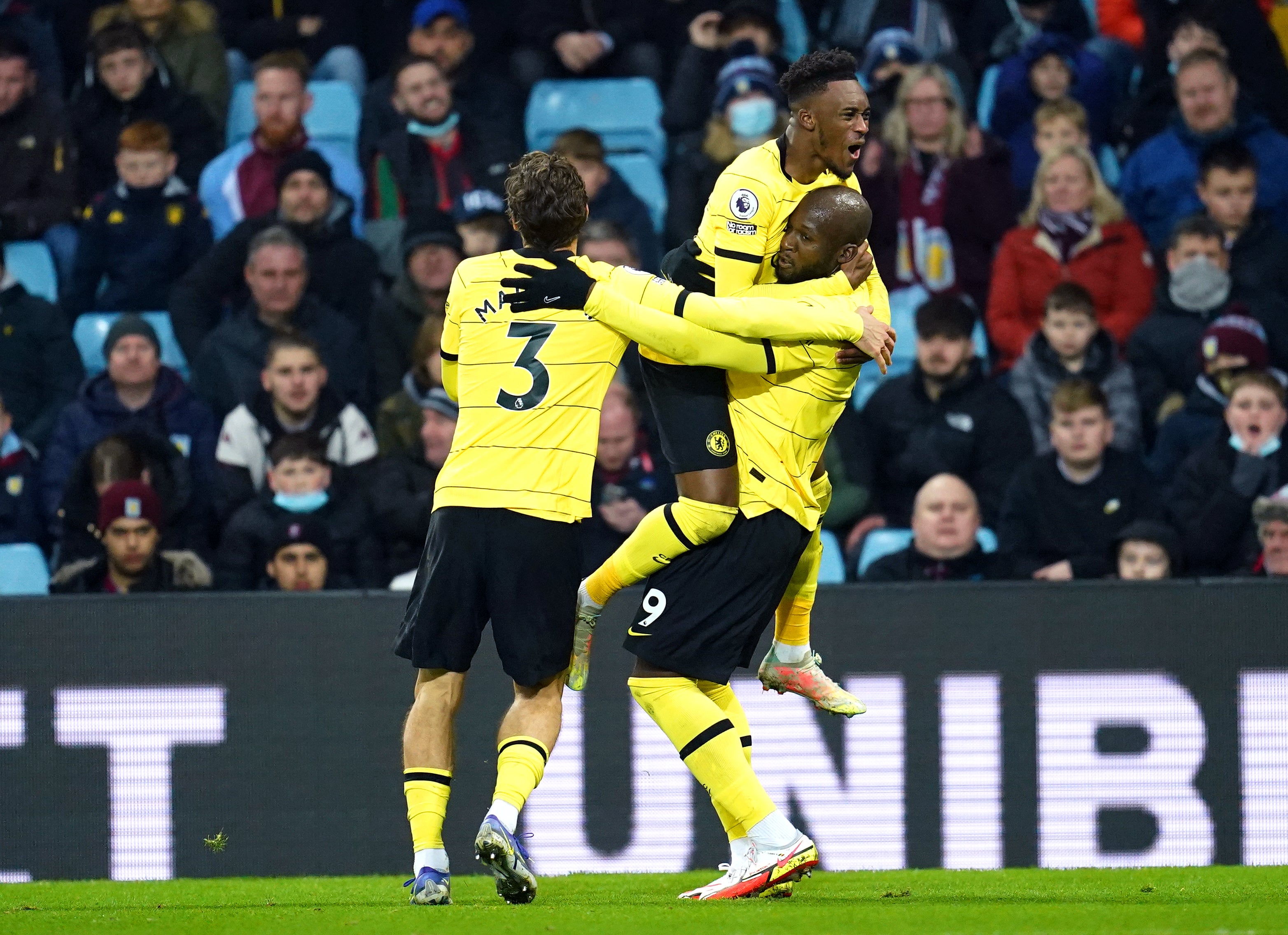 Romelu Lukaku, right, celebrates his goal with team-mates (Nick Potts/PA)