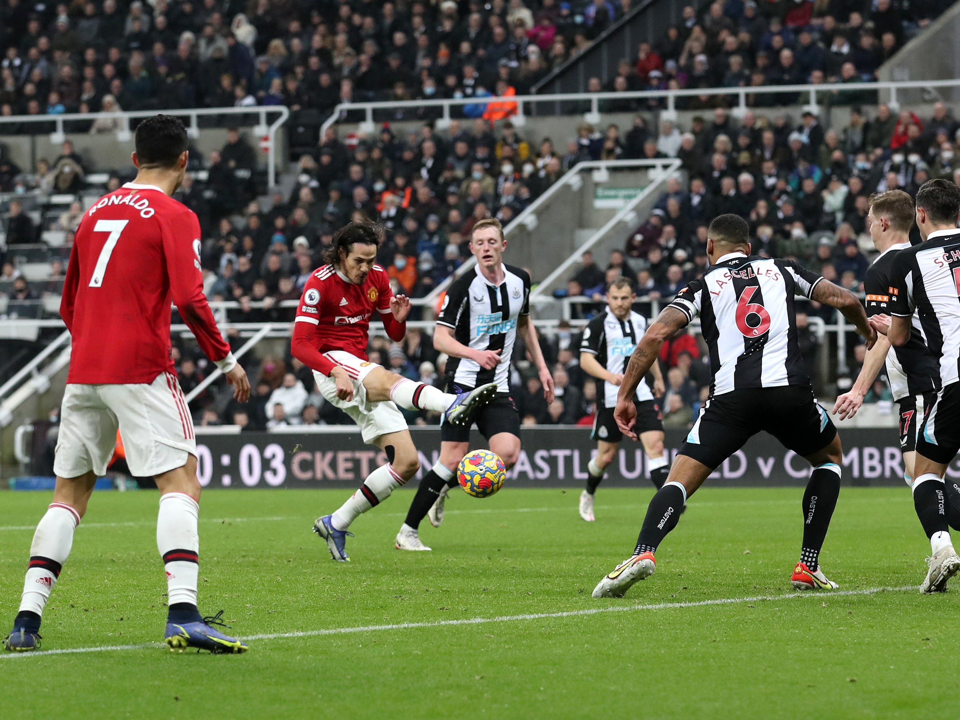 Edinson Cavani scores a rebound after his initial shot is blocked