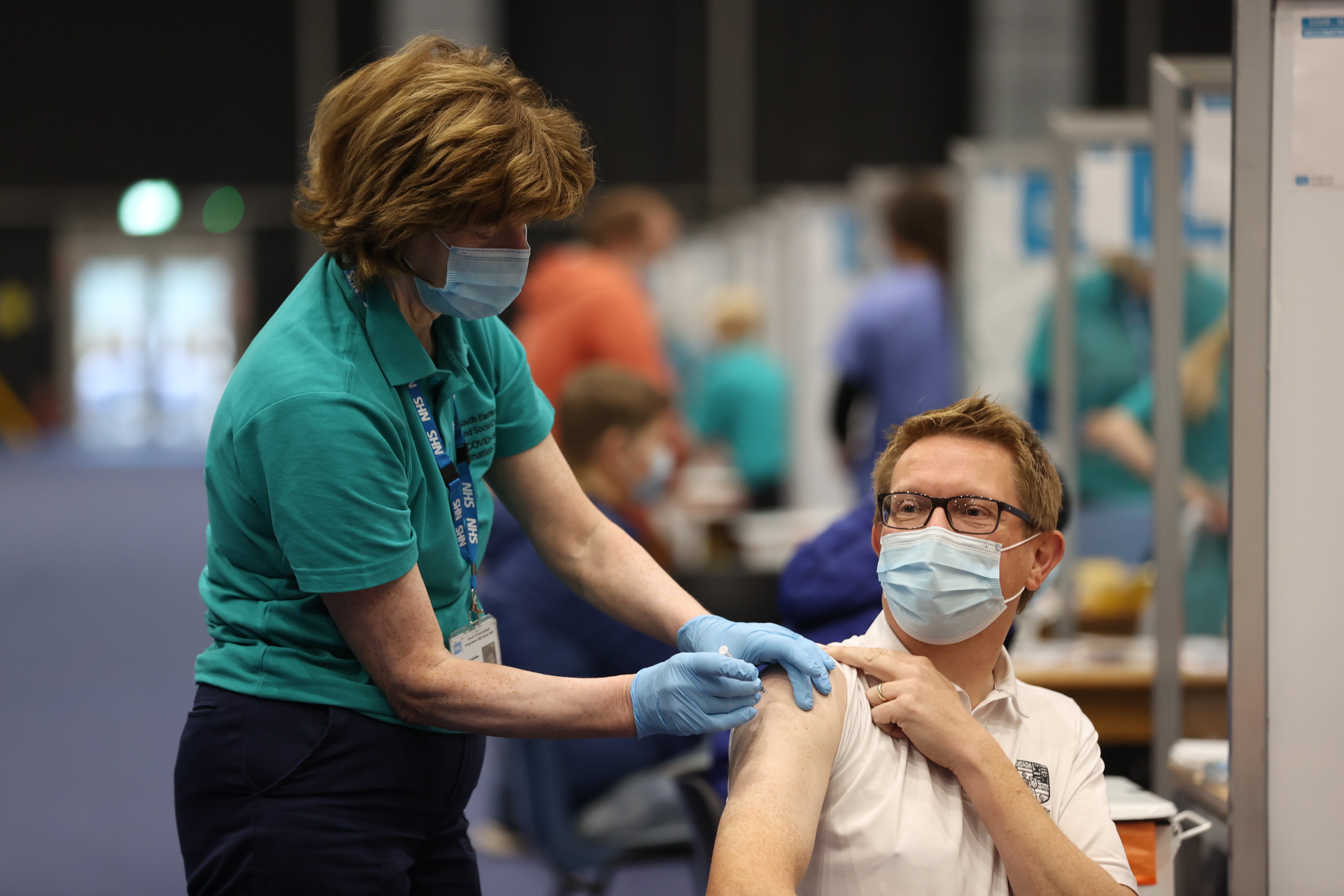 A Covid-19 vaccination centre at the Titanic Exhibition Centre in Belfast (Liam McBurney/PA)