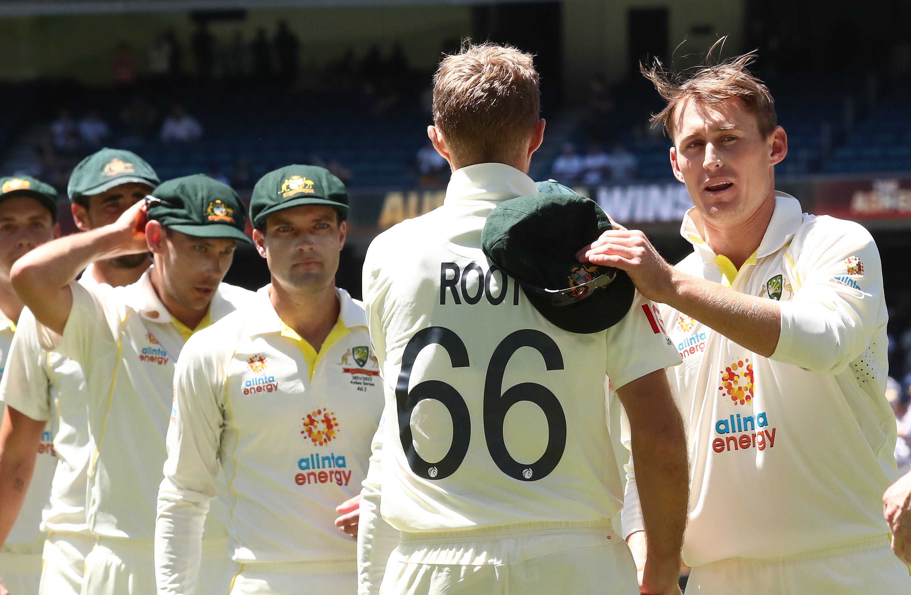 Australia’s Marnus Labuschagne shakes hands with Joe Root (Jason O’Brien/PA)