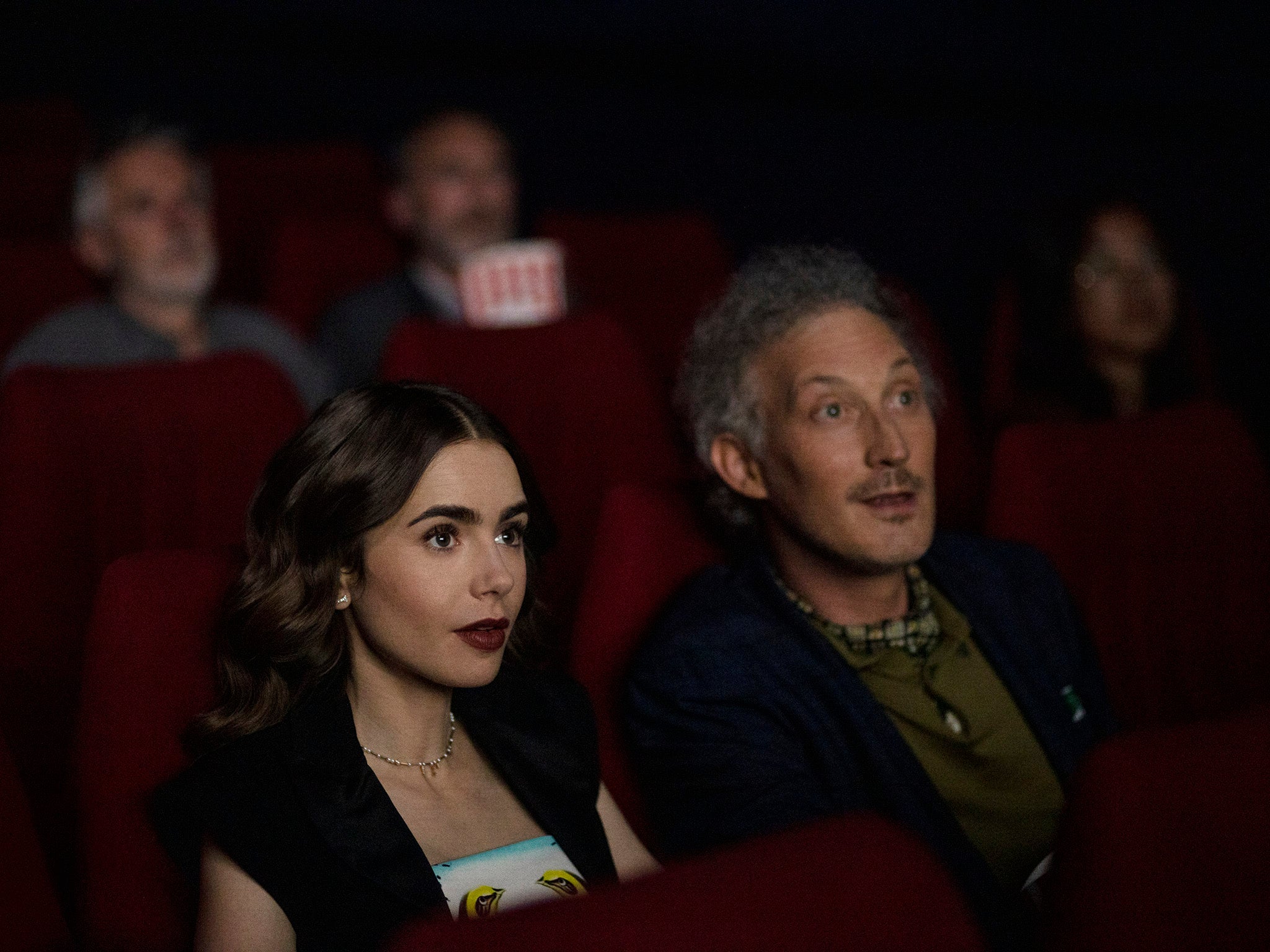 Lily Collins and Bruno Gouery watch ‘Jules et Jim’ in season two of ‘Emily in Paris’