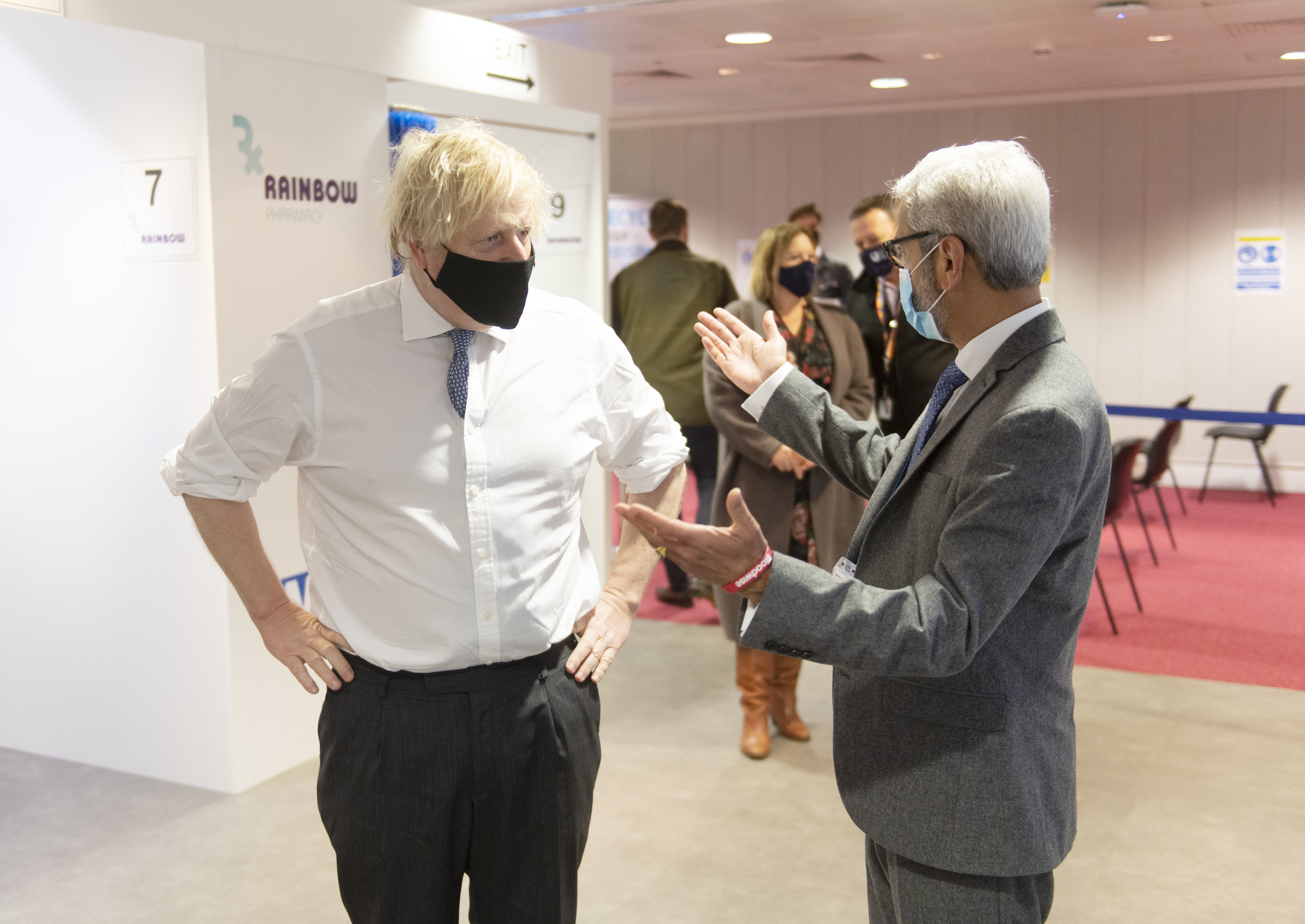 Prime Minister Boris Johnson visited a Covid vaccination centre in Milton Keynes on Wednesday (Geoff Pugh/Daily Telegraph/PA)