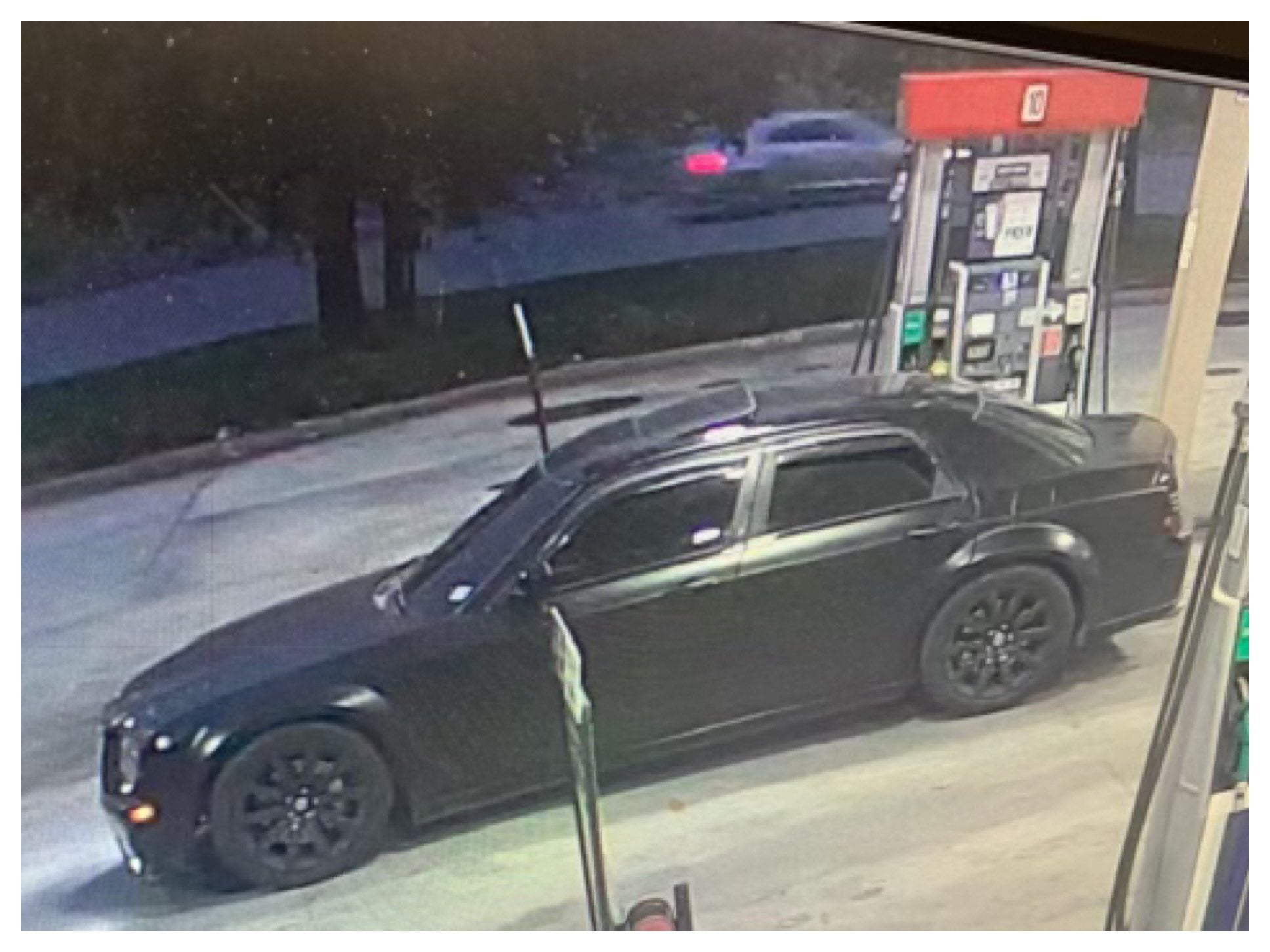 Police in Texas are trying to find this matte black Chrysler 300 in relation to a fatal shooting at a gas station in Houston