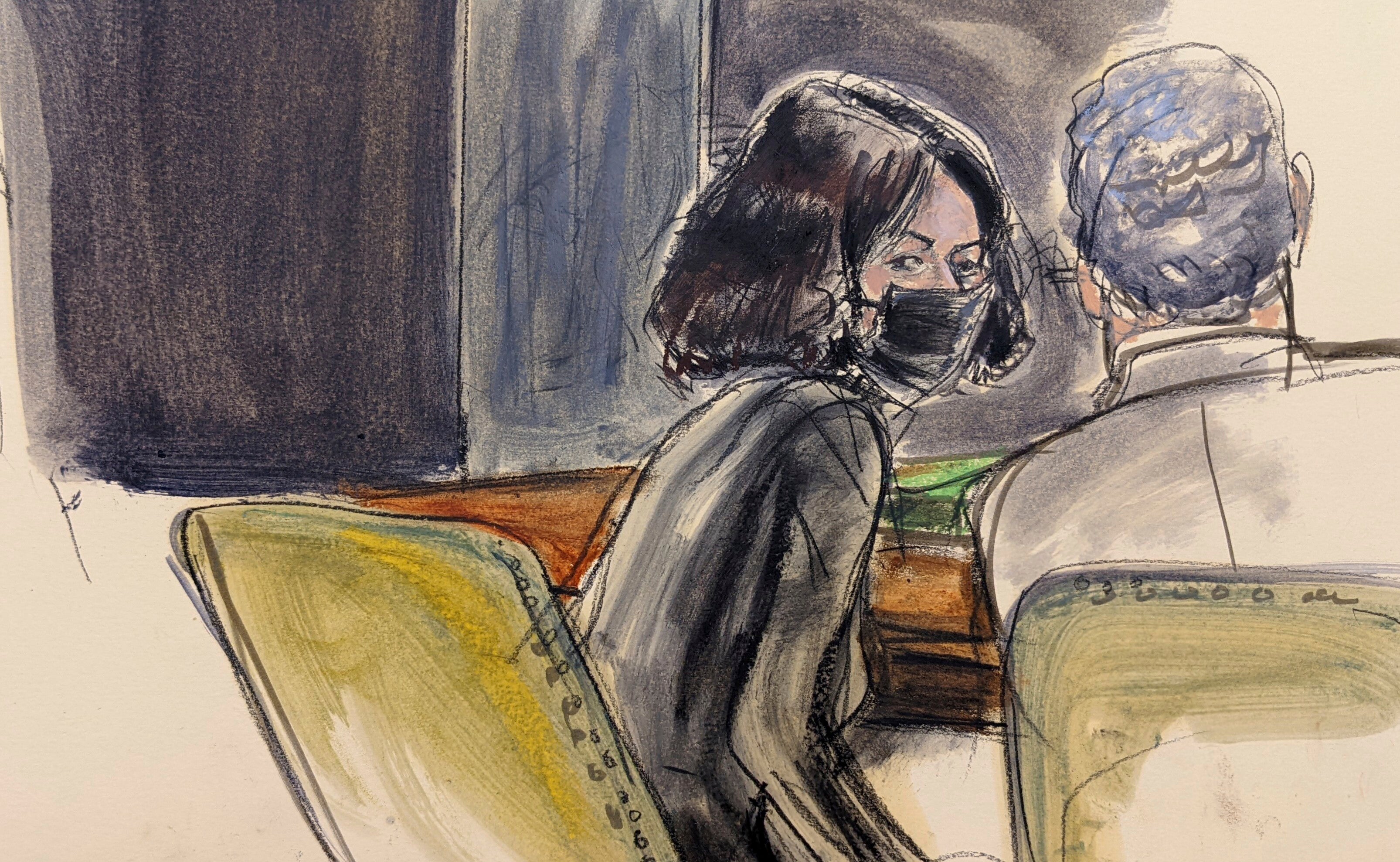 Ghislaine Maxwell, left, speaks to her defence attorney Jeffrey Pagliuca (Elizabeth Williams via AP)