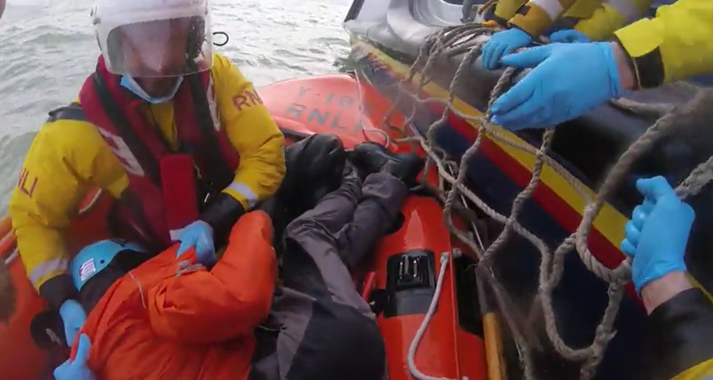 On Christmas Eve, the crew of Newhaven RNLI in East Sussex were called out to rescue two paragliders who had fallen into the sea (RNLI/PA)