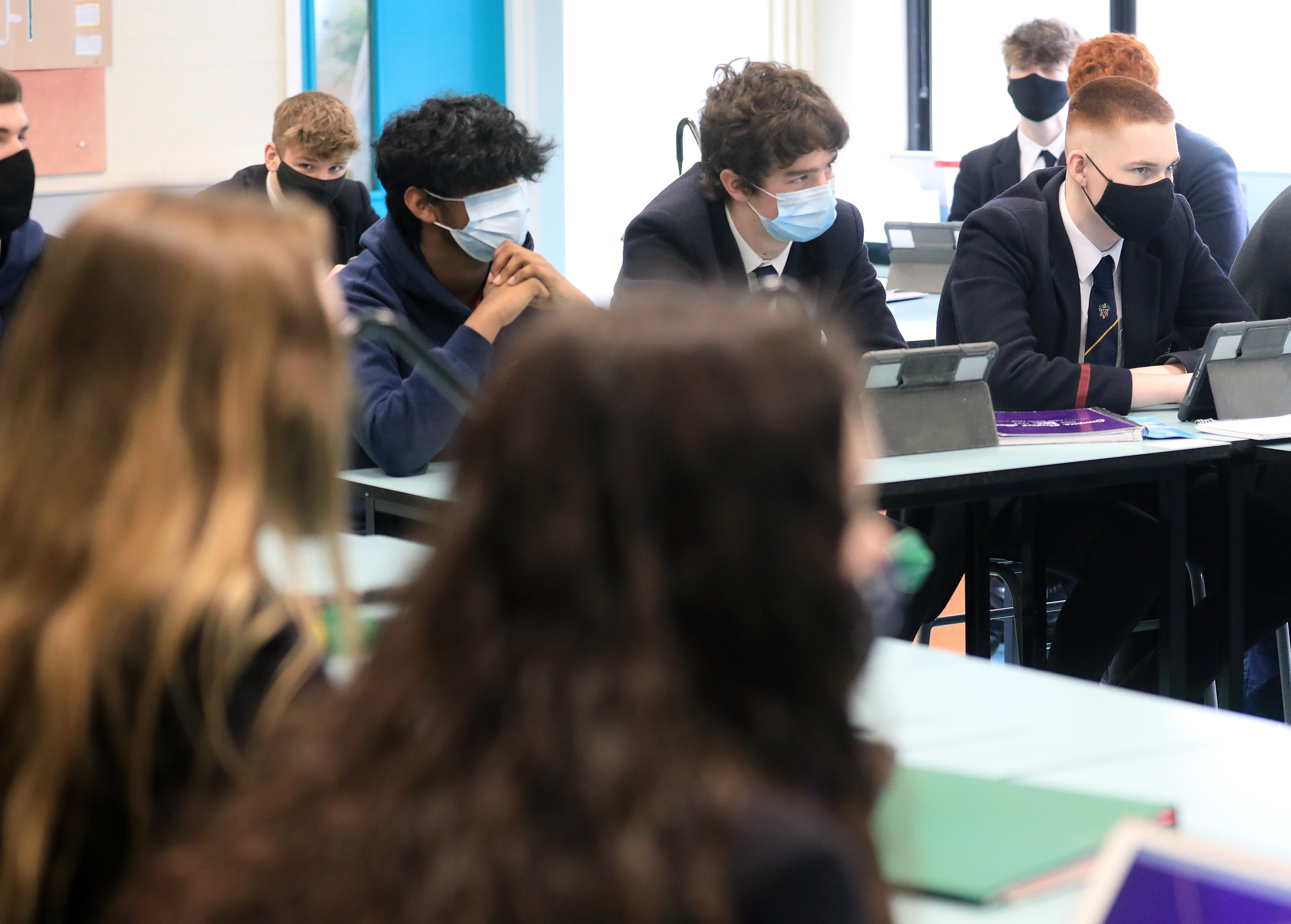 Upper sixth pupils at Wallace High School in Lisburn (PA)