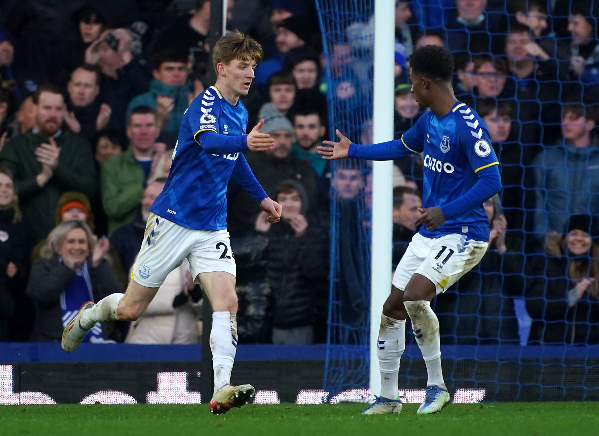 Gordon, left, was by far the Toffees’ best player on a difficult afternoon