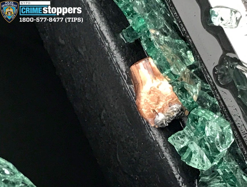 The NYPD released this image of the bullet lodged inside the injured officer’s car