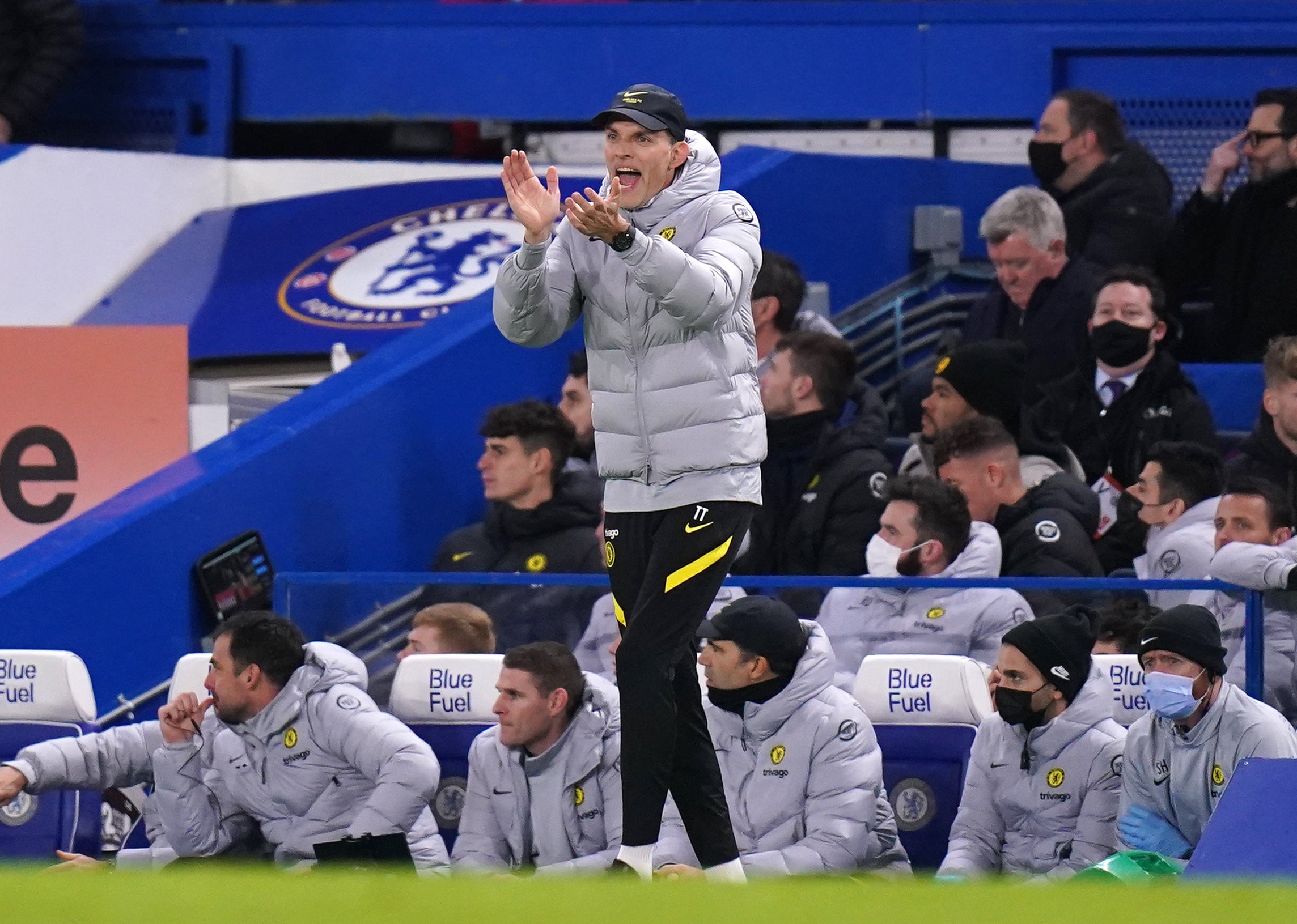 Thomas Tuchel encourages his team against Liverpool (Adam Davy/PA)