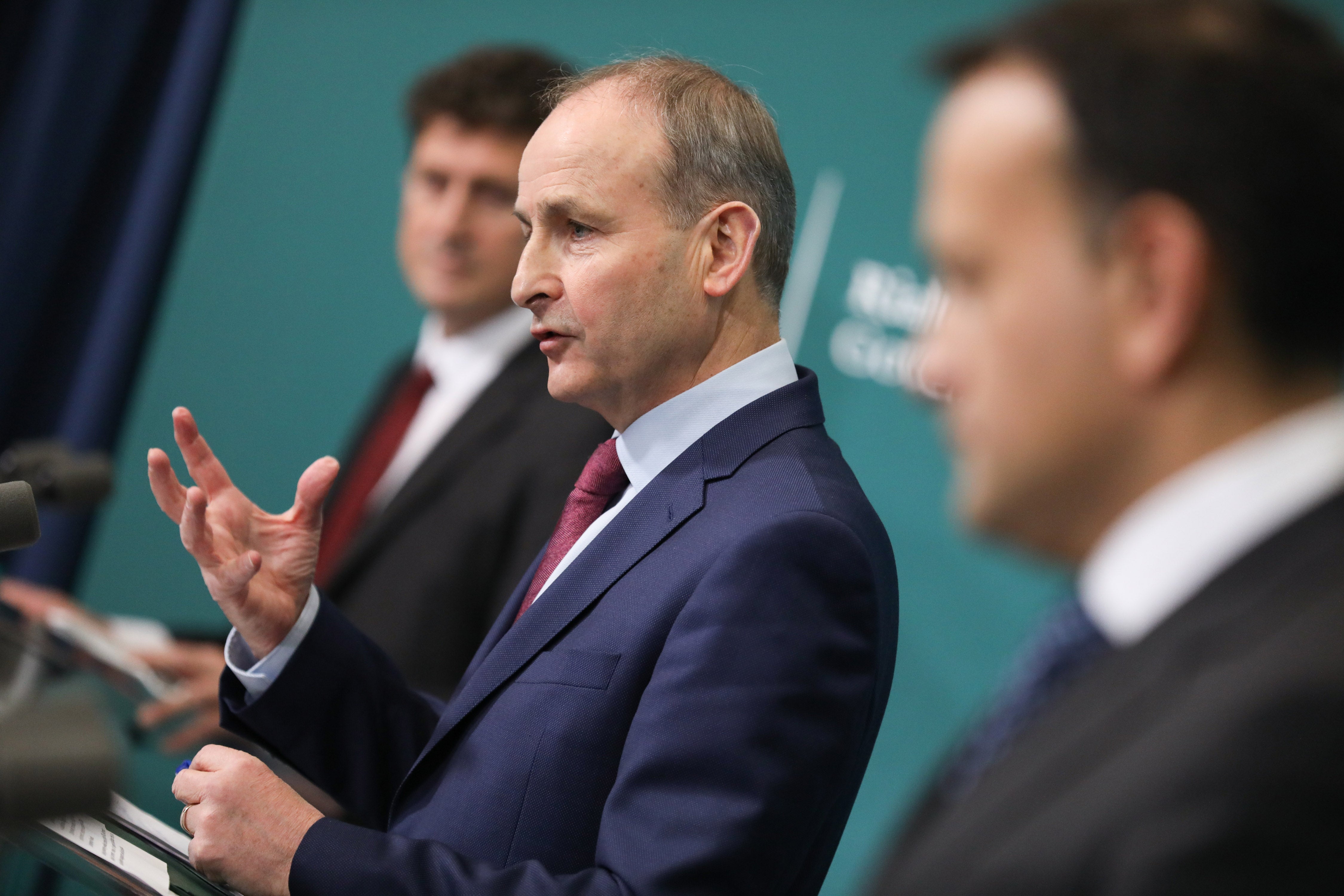 Taoiseach Michael Martin during a press conference at Government Buildings on Friday where said that Ireland will re-introduce some Covid-19 restrictions (Handout/PA)