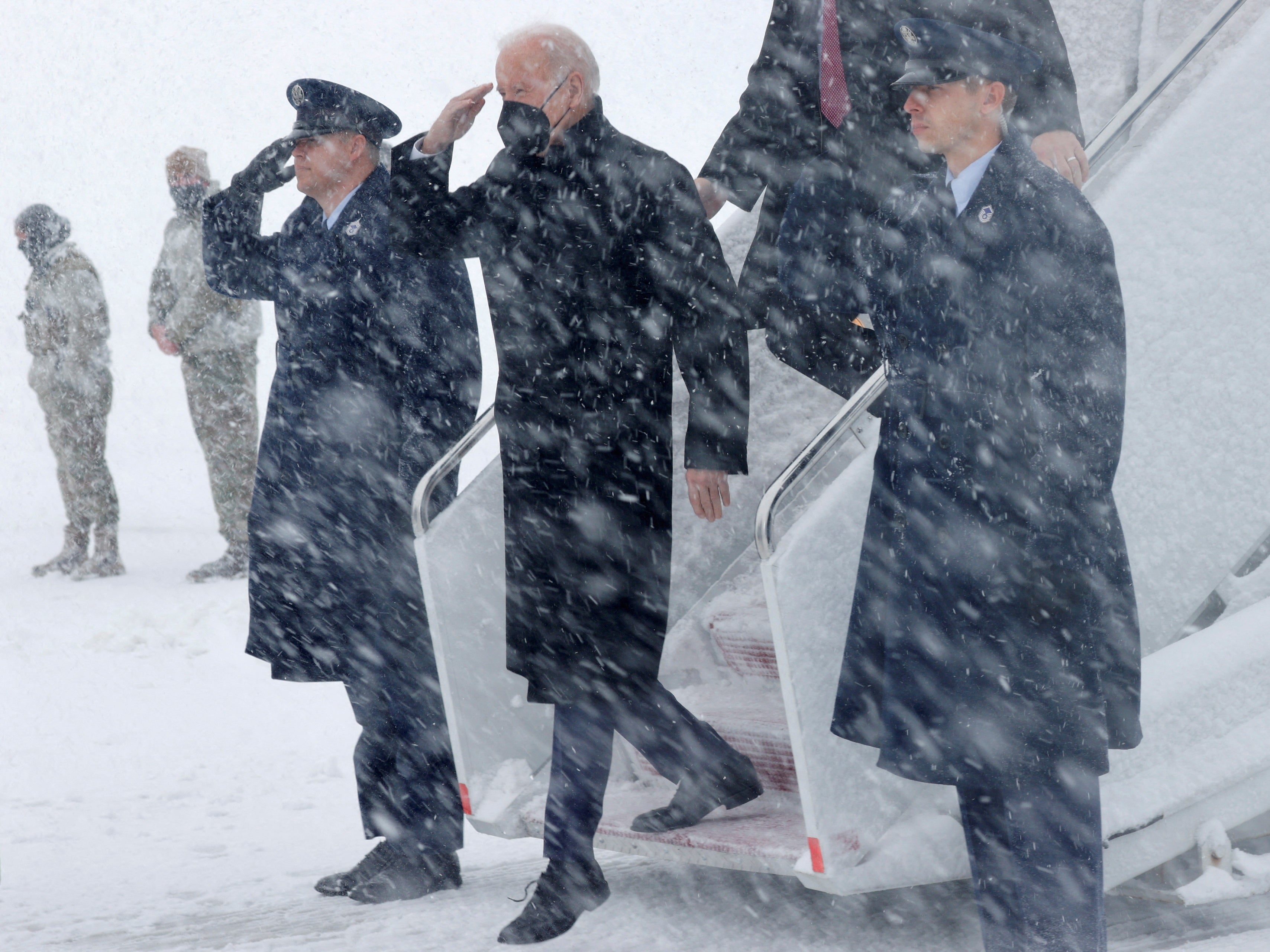 President Joe Biden arrives aboard Air Force One at Joint Base Andrews, Maryland, U.S. January 3, 2022