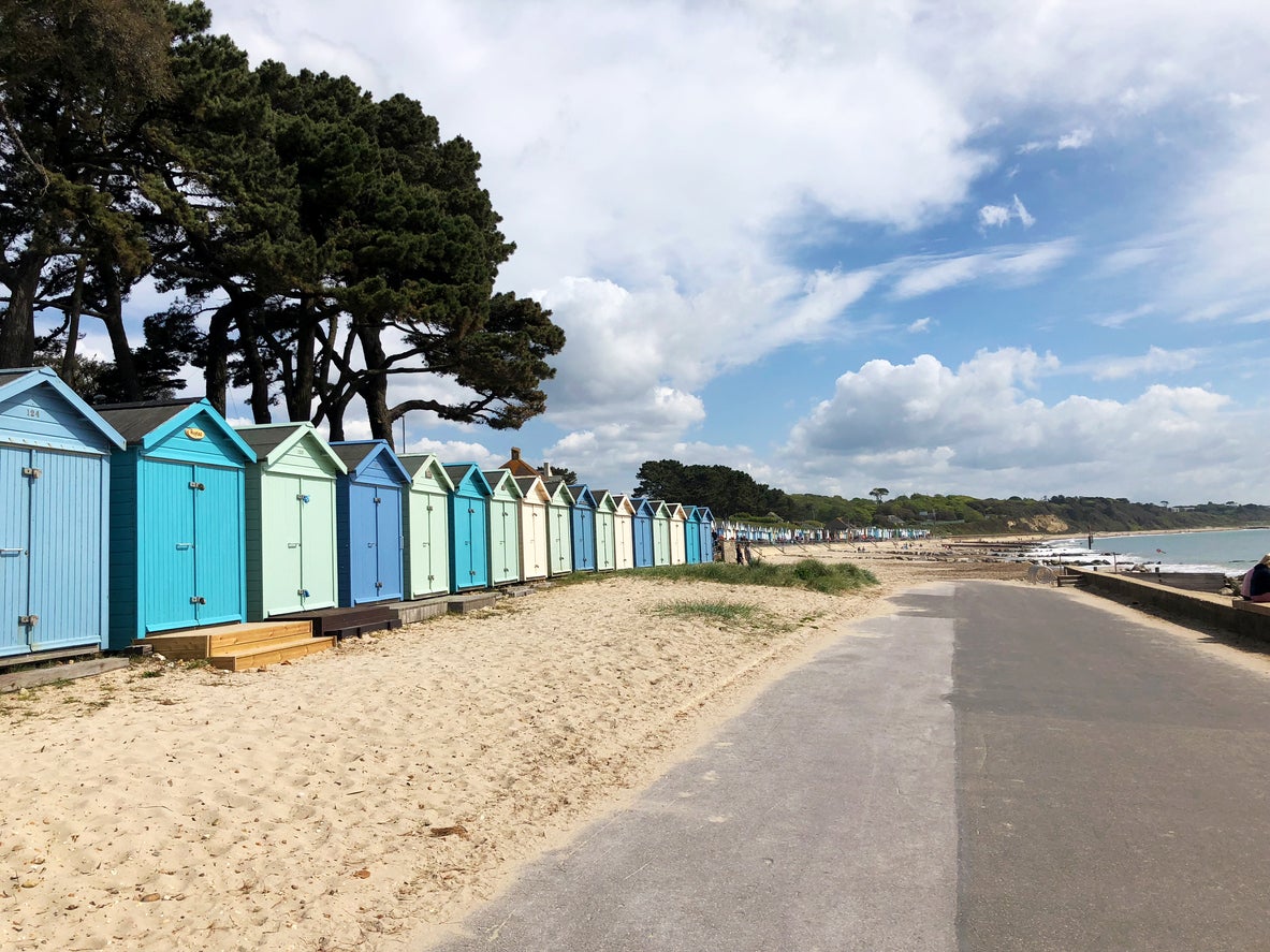 Beach huts along Avon Beach, Dorset