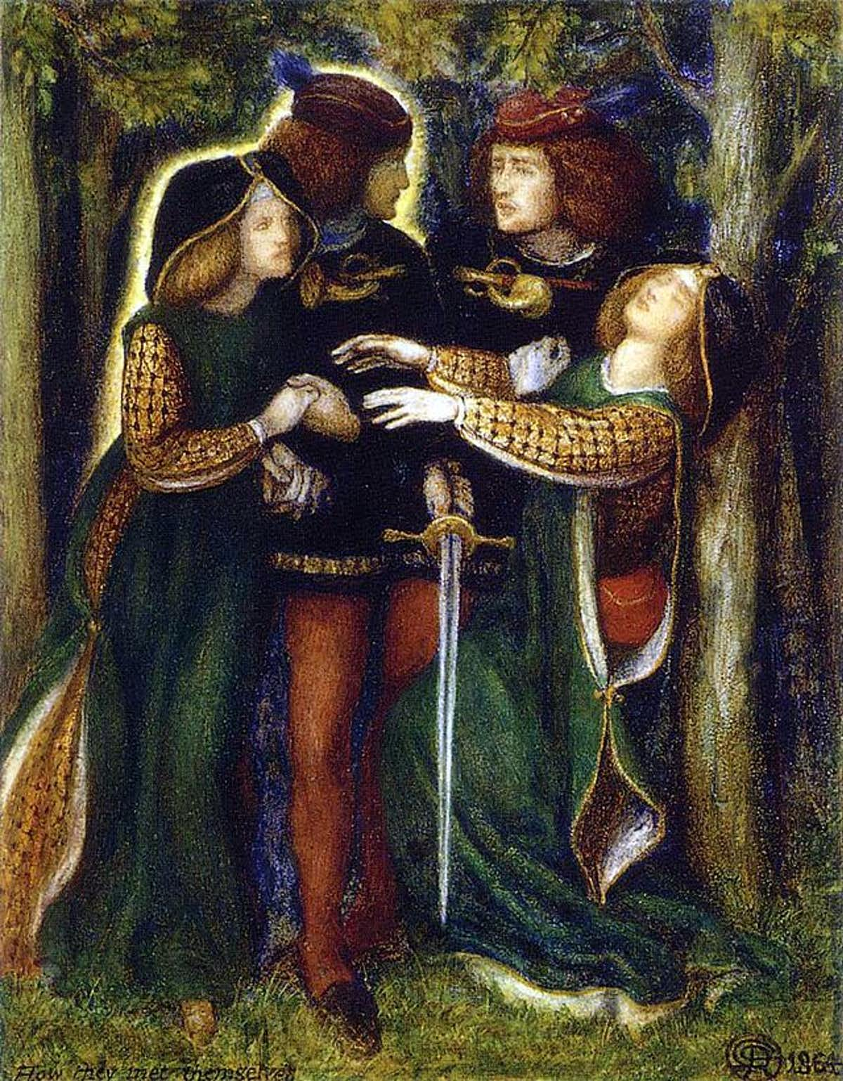 ‘How They Met Themselves’ by Dante Gabriel Rossetti. A ghostly double in a dense wood