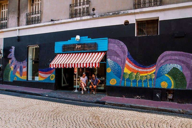 A colourful mural in the buzzing neighbourhood