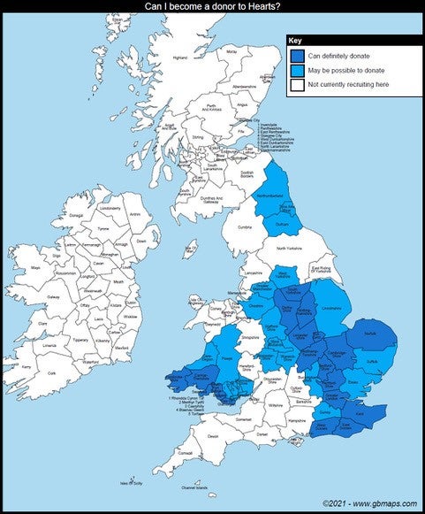 Those who live in the blue shaded areas can donate