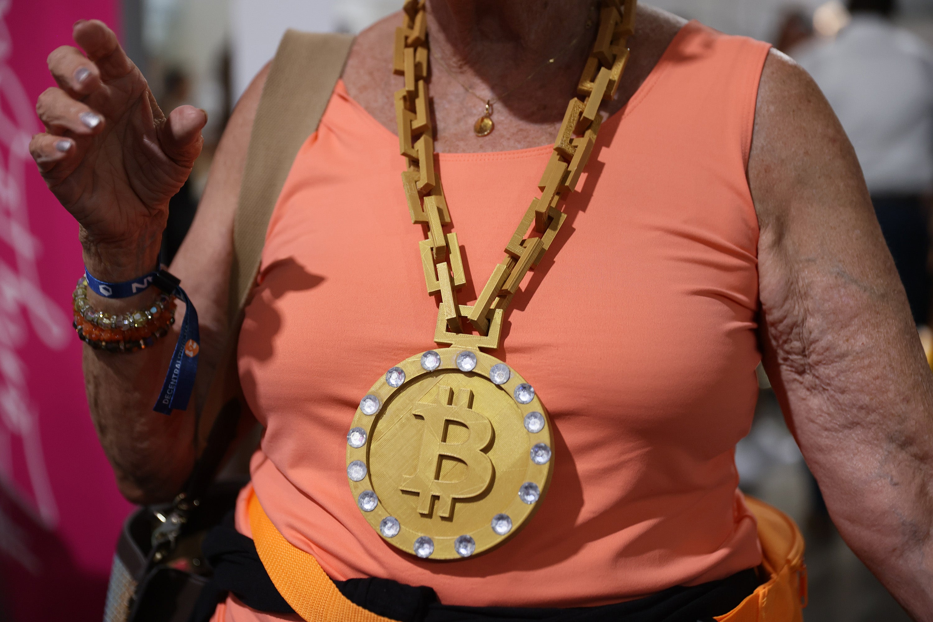 A visitor to the cryptocurrency conference in Miami, which attracted 50,000 people