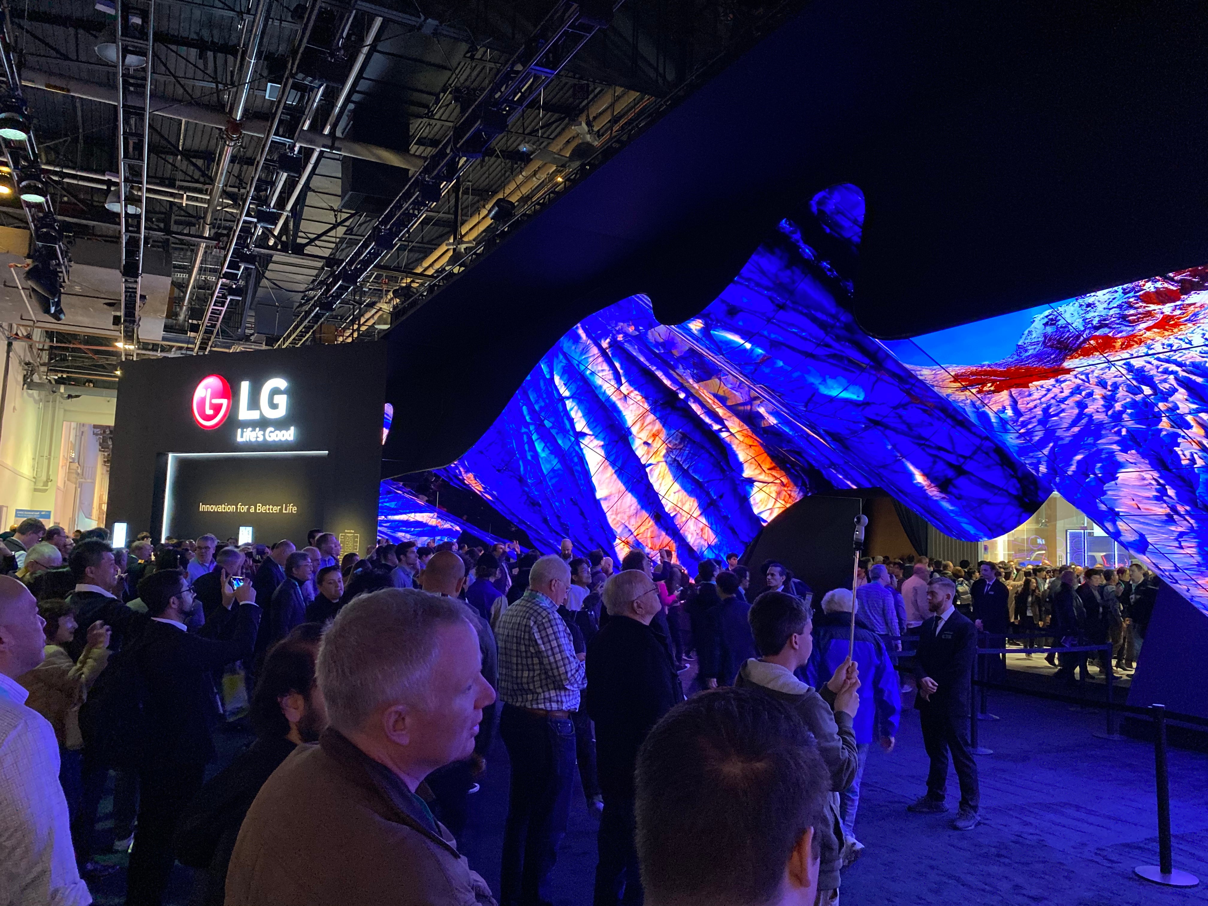 An LG wave display screen, made up of flexible displays, at the CES trade show (Martyn Landi/PA)