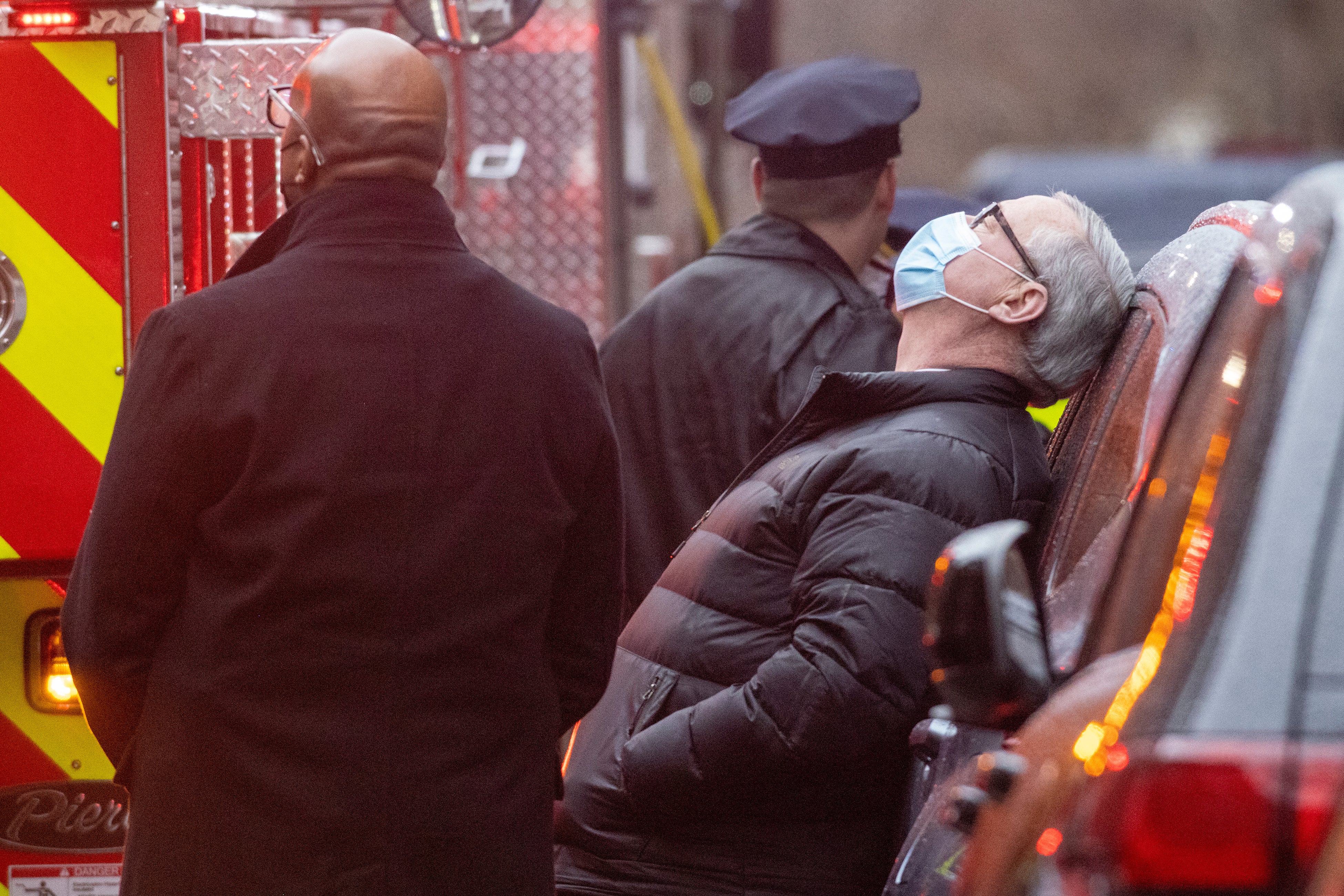 Philadelphia mayor Jim Kenney, right, is seen after he talked with fire and police officials