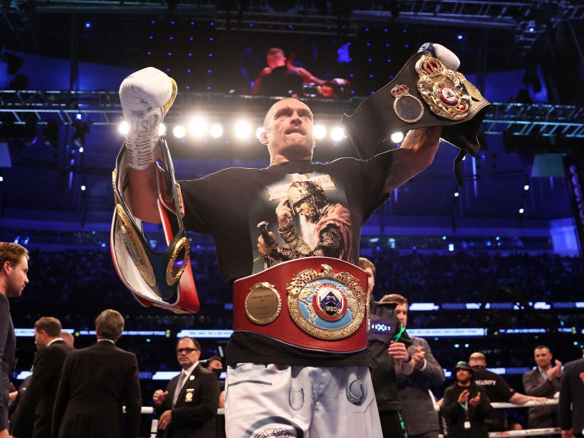 Usyk celebrates defeating Joshua at the Tottenham Hotspur Stadium