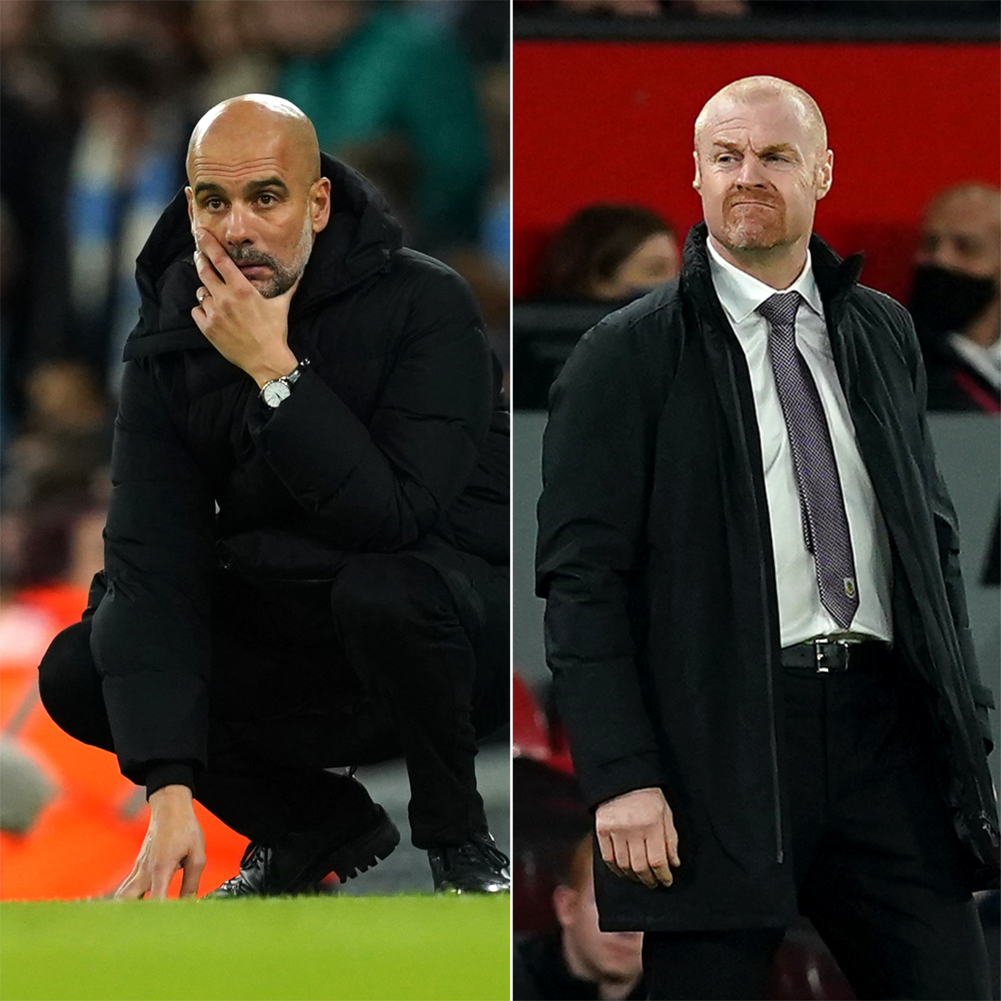 Pep Guardiola (left) and Sean Dyche have tested positive for Covid-19 (Martin Rickett/PA)