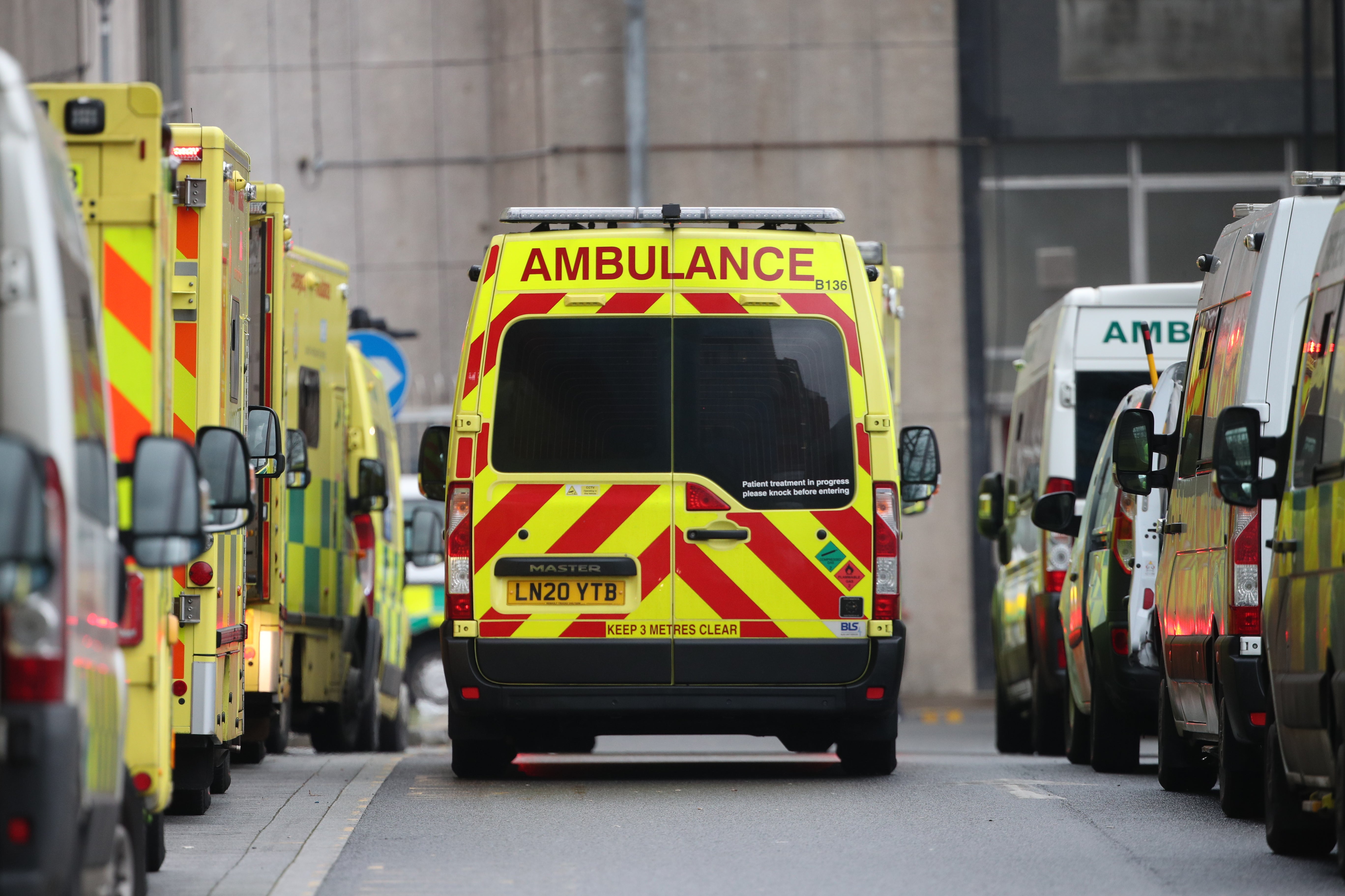 New figures show that nearly one in four patients arriving at hospitals in England by ambulance last week waited at least 30 minutes to be handed over to A&E departments (Yui Mok/PA)