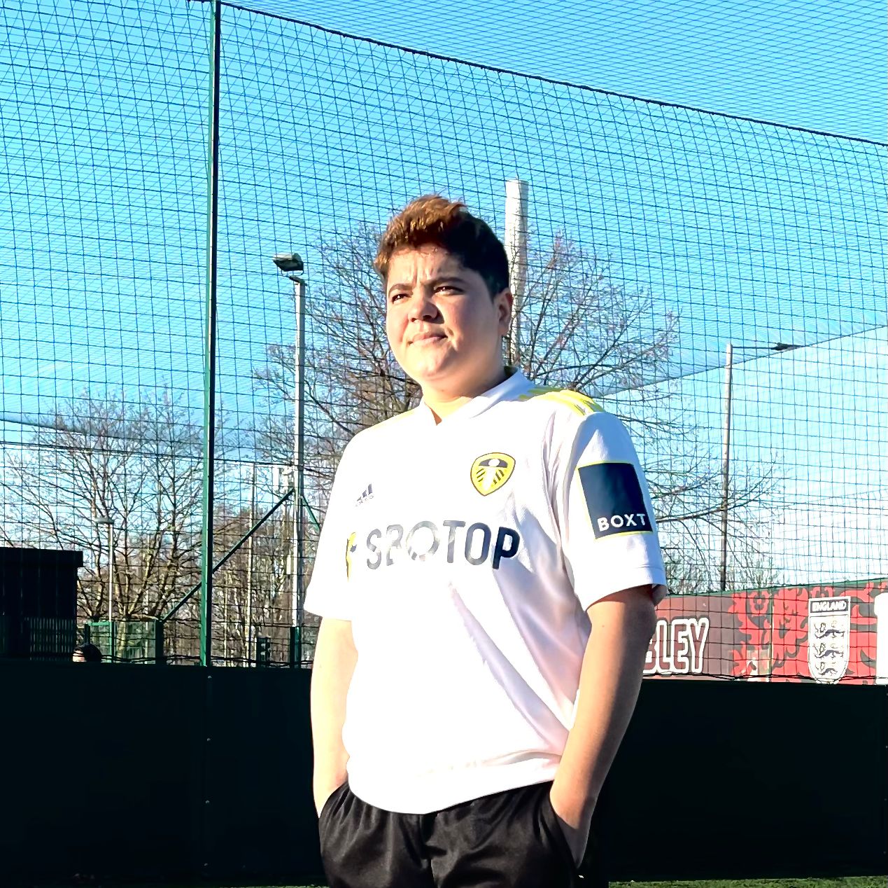 Sweeta Afghan, a 28-year-old football player, at Leeds United’s stadium, Elland Road