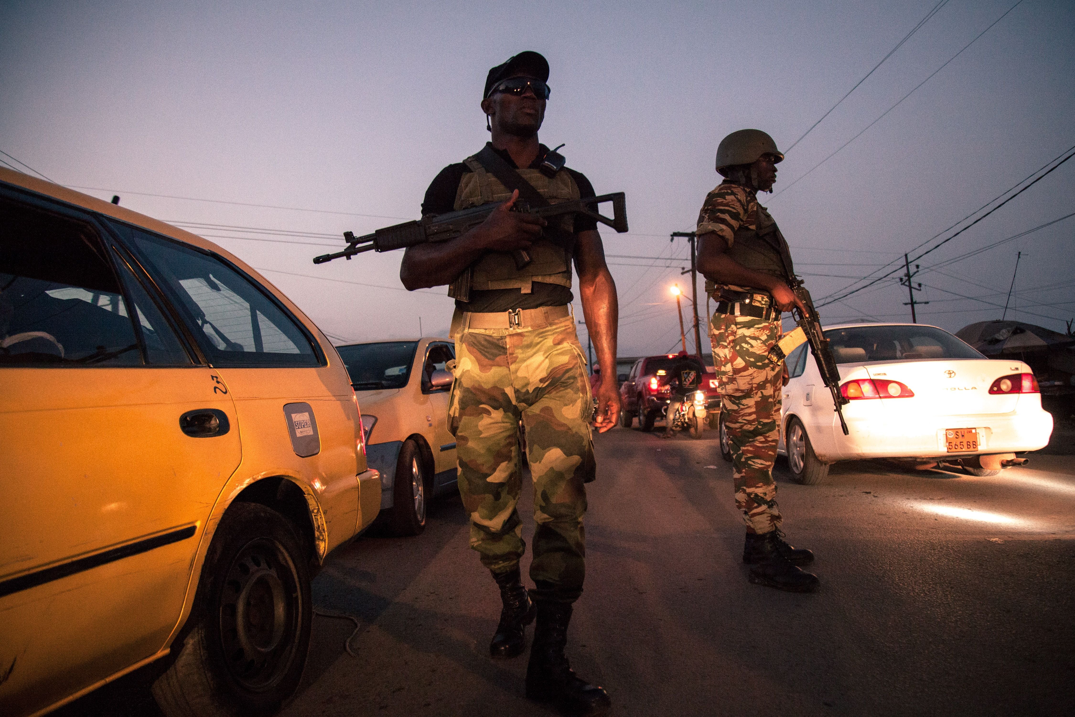 Soldiers patrol in the streets of Buea in southwest Cameroon