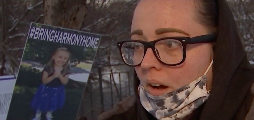 Harmony Montgomery’s mother, Crystal Sorey, speaks out at a vigil for her daughter