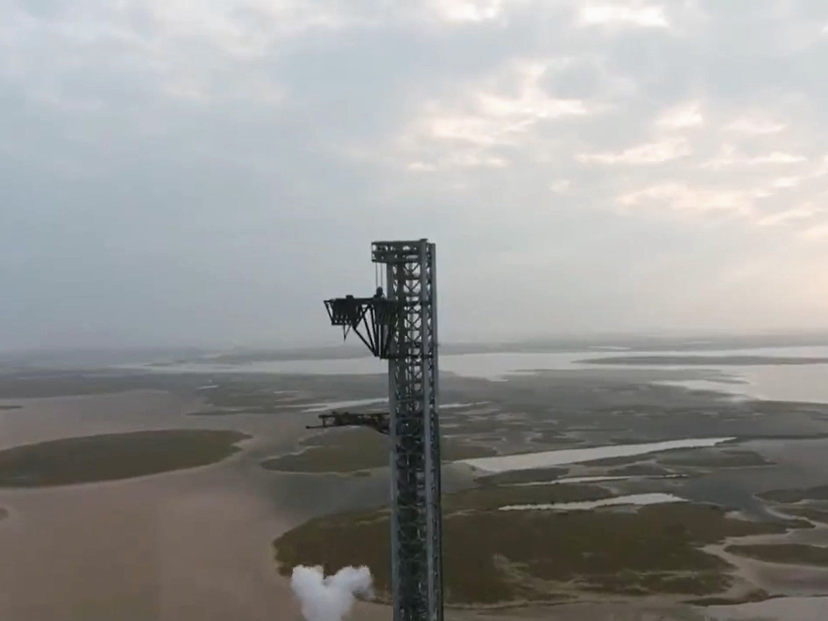 SpaceX’s launch tower for its Mars-bound Starship rocket, at the company’s Starbase facility in Boca Chica, Texas