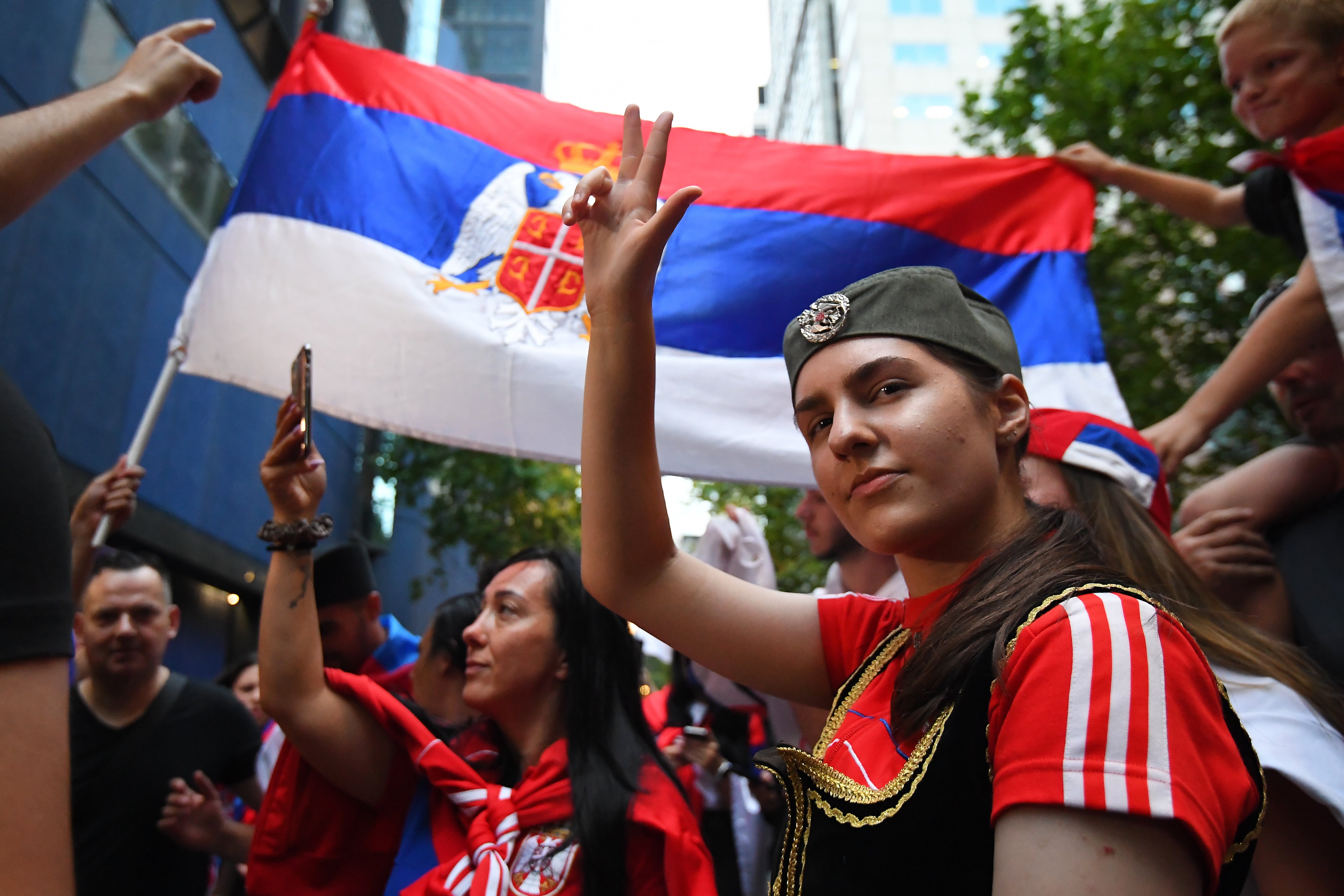 Supporters of Serbian tennis player Novak Djokovic arrive outside the office of Novak Djokovic’s lawyer in Melbourne, Australia, 10 January 2022