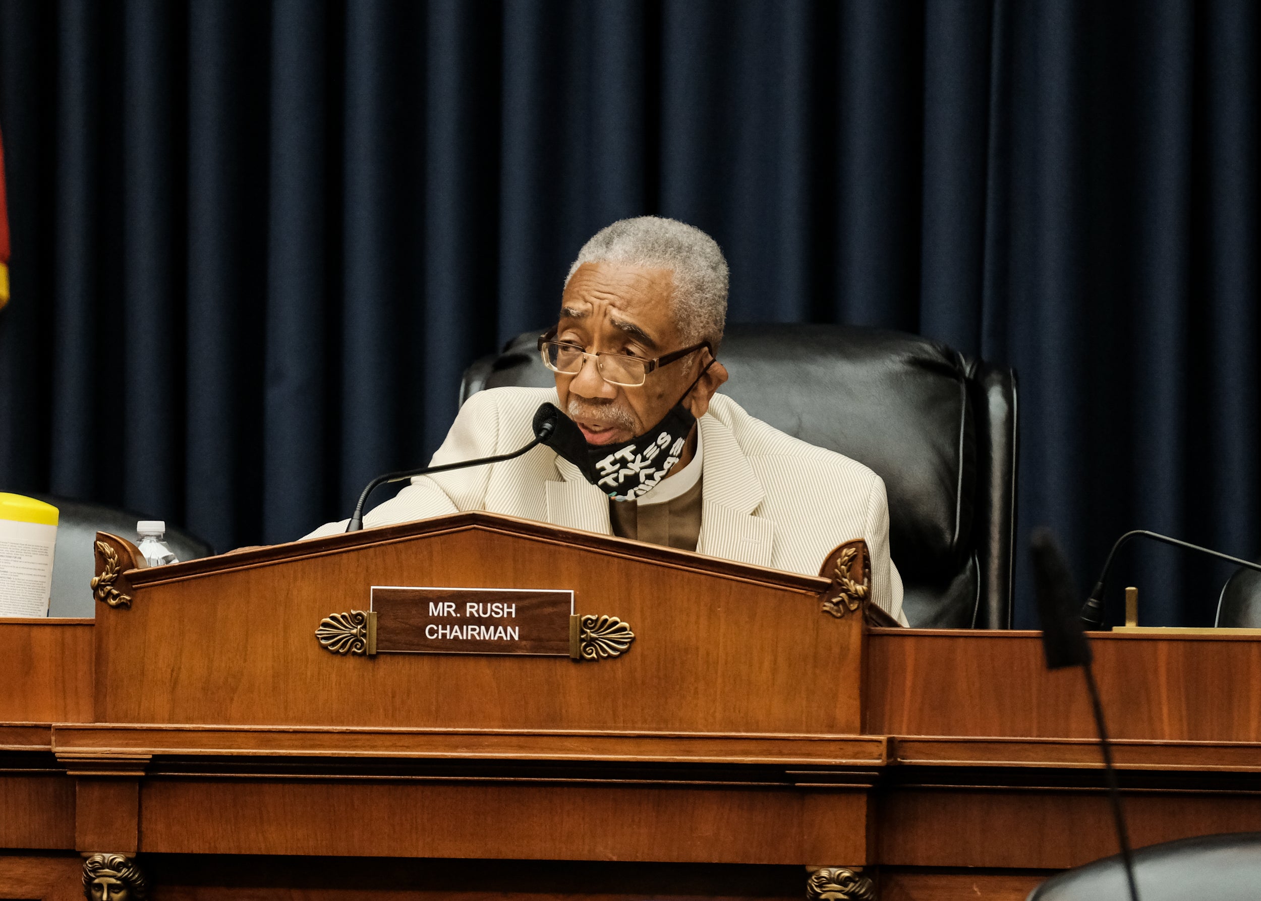 Rep. Bobby Rush (D-IL) listens during testimony at a House Energy and Commerce Committee, Subcommittee on Energy hearing in the Rayburn Building titled "Oversight of DOE During the COVID-19 Pandemic". The hearing will examine the impacts of COVID-19 on the energy industry on July 14, 2020 in Washington, DC. (Photo by Michael A. McCoy/Getty Images)