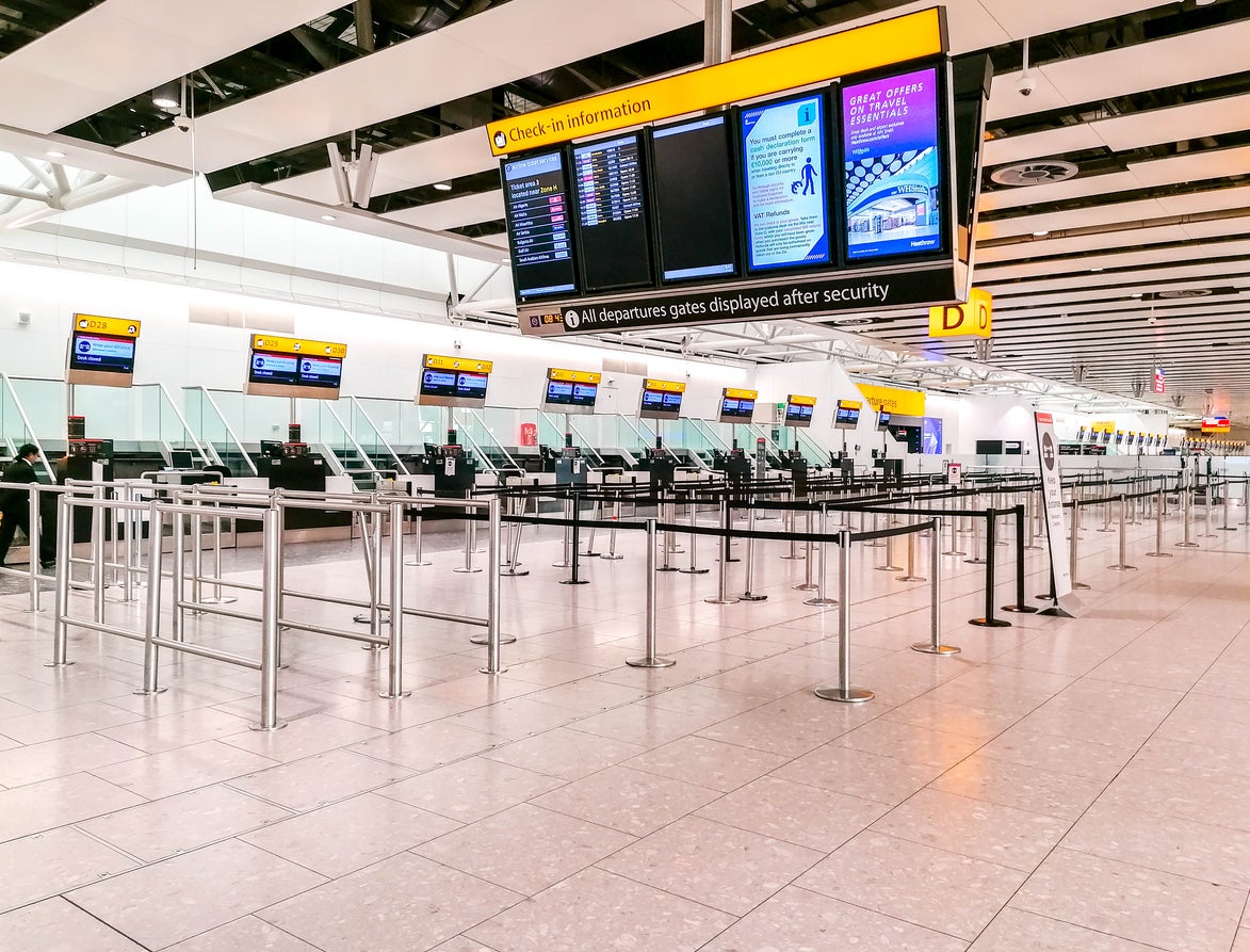 A check-in desk at London Heathrow Terminal 4