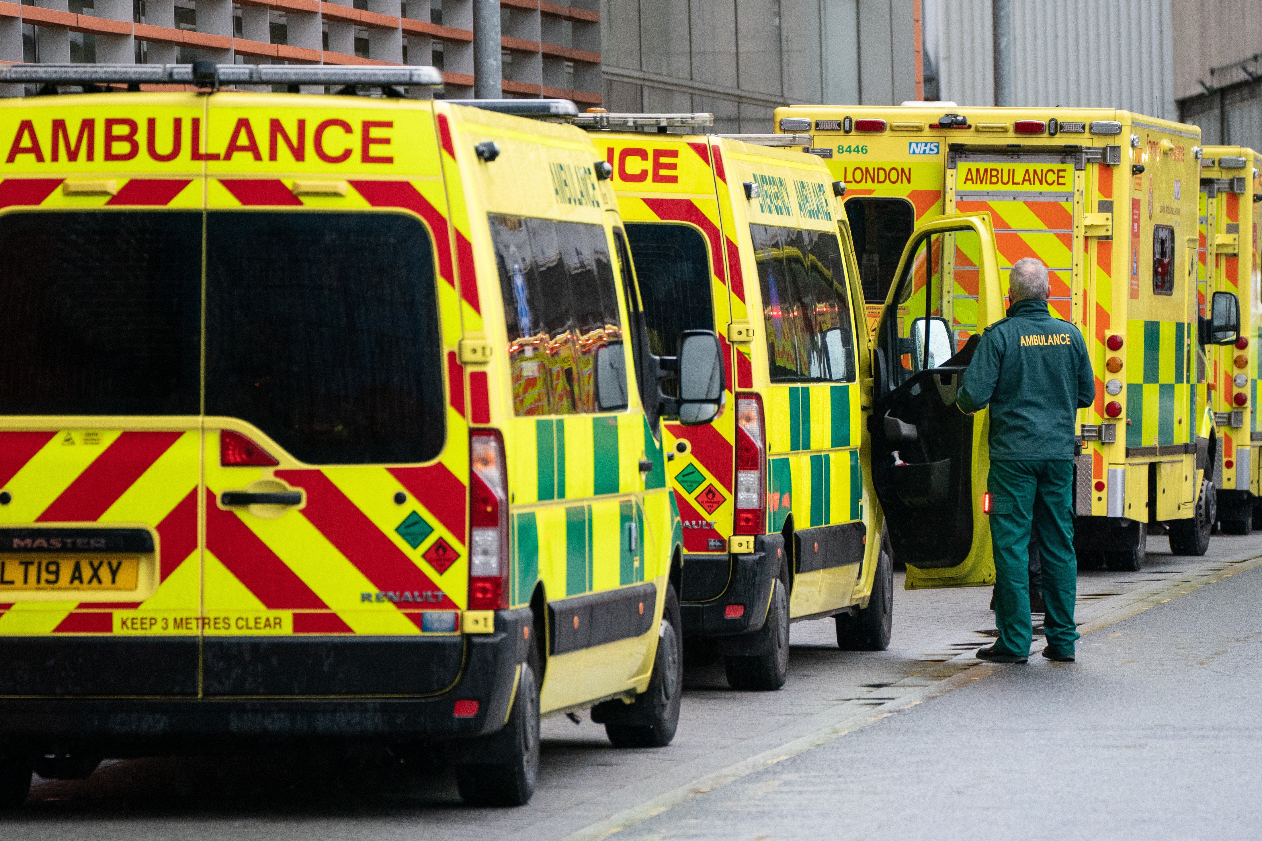 A line of ambulances outside the Royal London Hospital in London (Dominic Lipinski/PA)