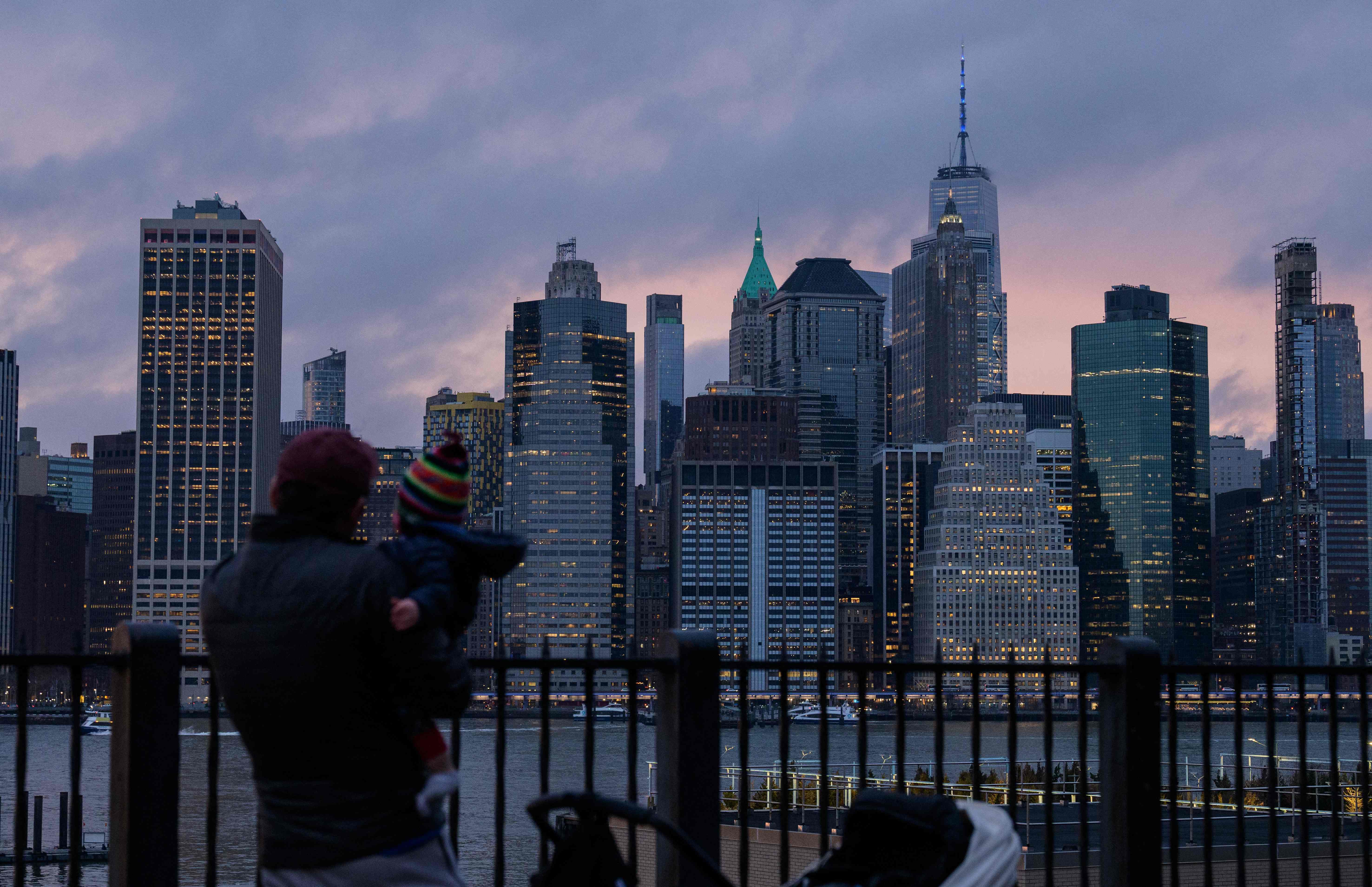 The skyline of lower Manhattan. In December 2021, New York City became the largest city in the US to ban the use of gas and fossil fuels in new building