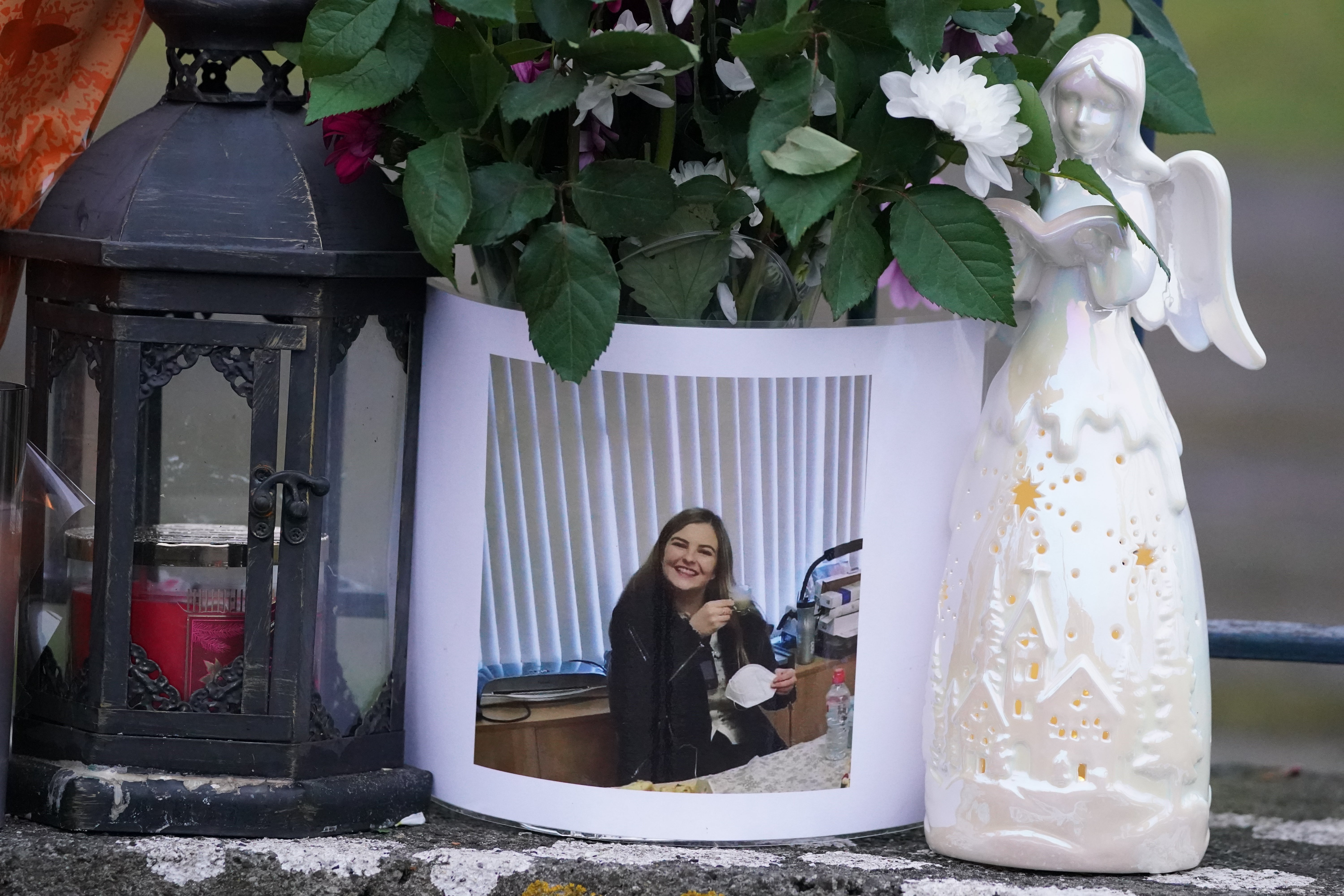 Floral tributes near to the scene in Tullamore, Co Offaly, after Ashling Murphy, was killed on Wednesday evening (Brian Lawless/PA)