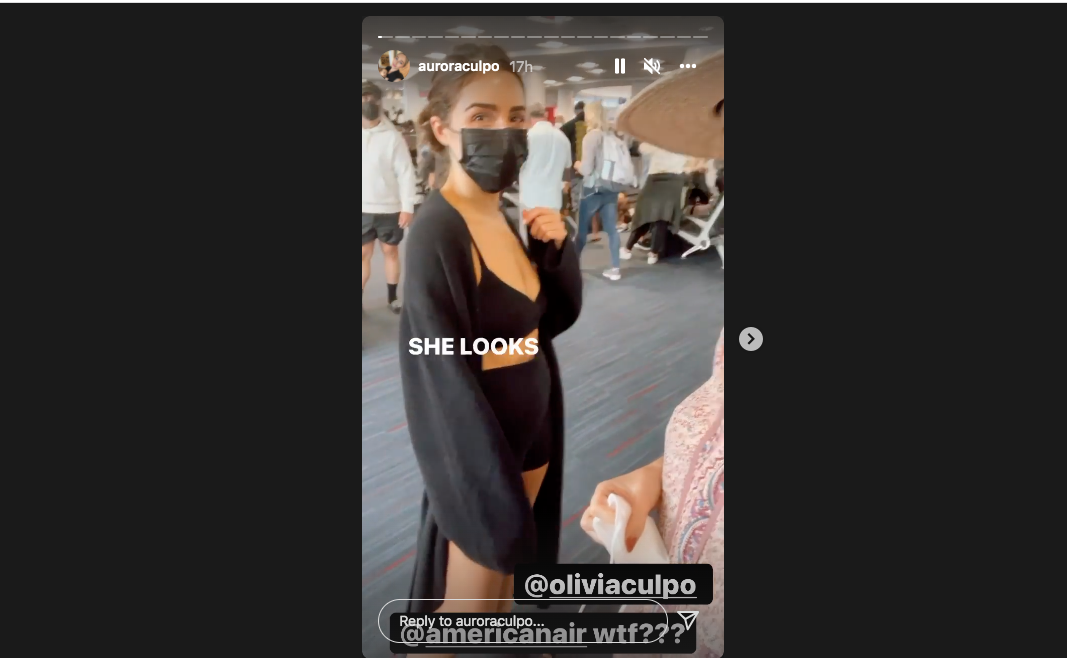 Olivia Culpo was travelling with her sister Aurora, who filmed her at the airport in the outfit