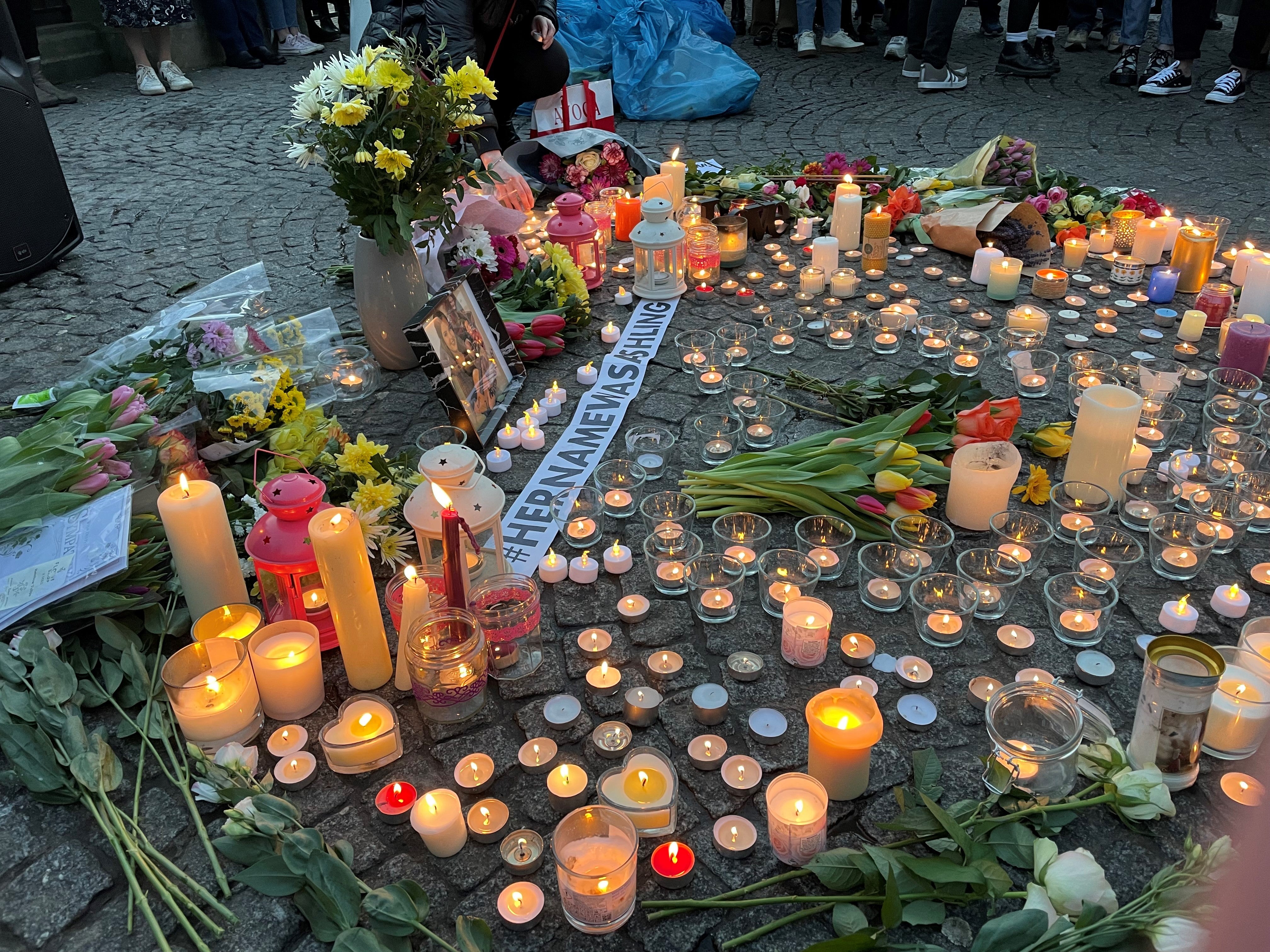 Tributes left at Belfast City Hall in memory of Ashling Murphy (Jonathan McCambridge/PA)