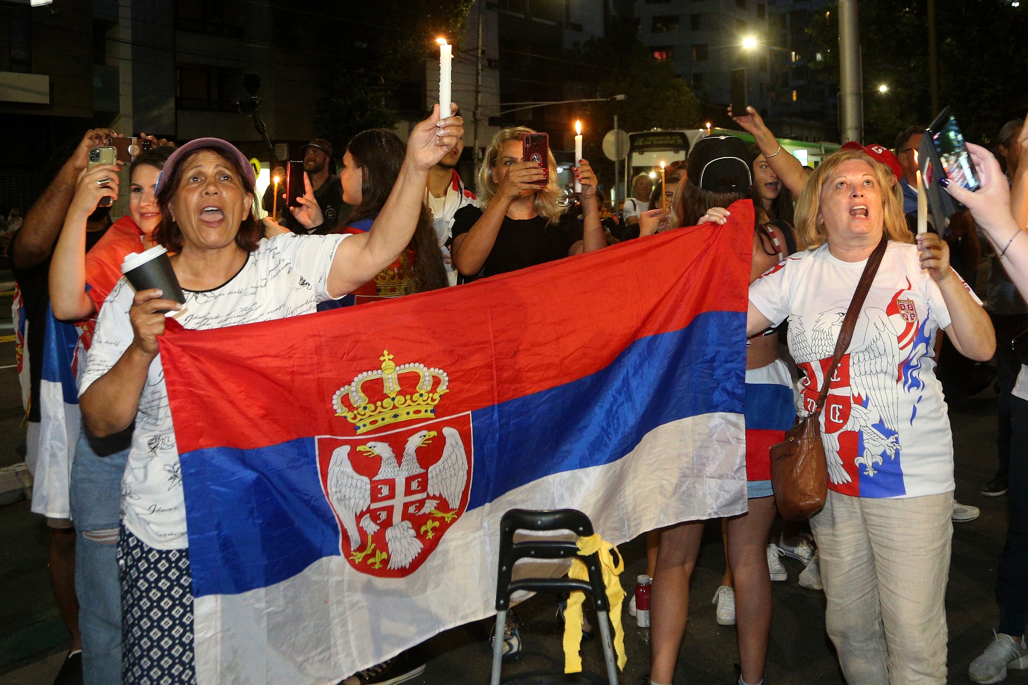 Hundreds of Djokovic’s supporters protested against his initial detention (Hamish Blair/AP)