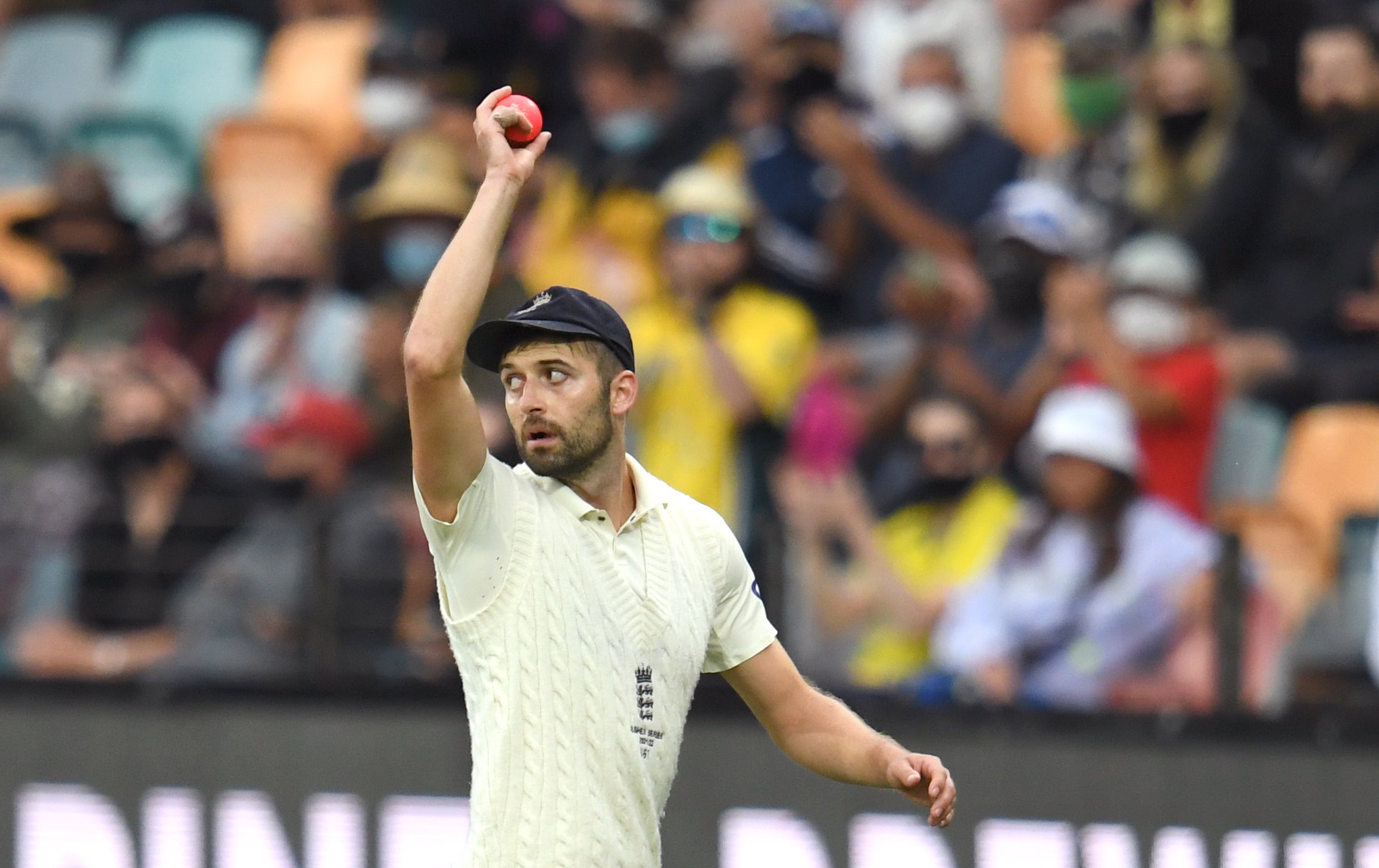 Mark Wood leaves the field after taking six wickets (Darren England via AAP/PA)