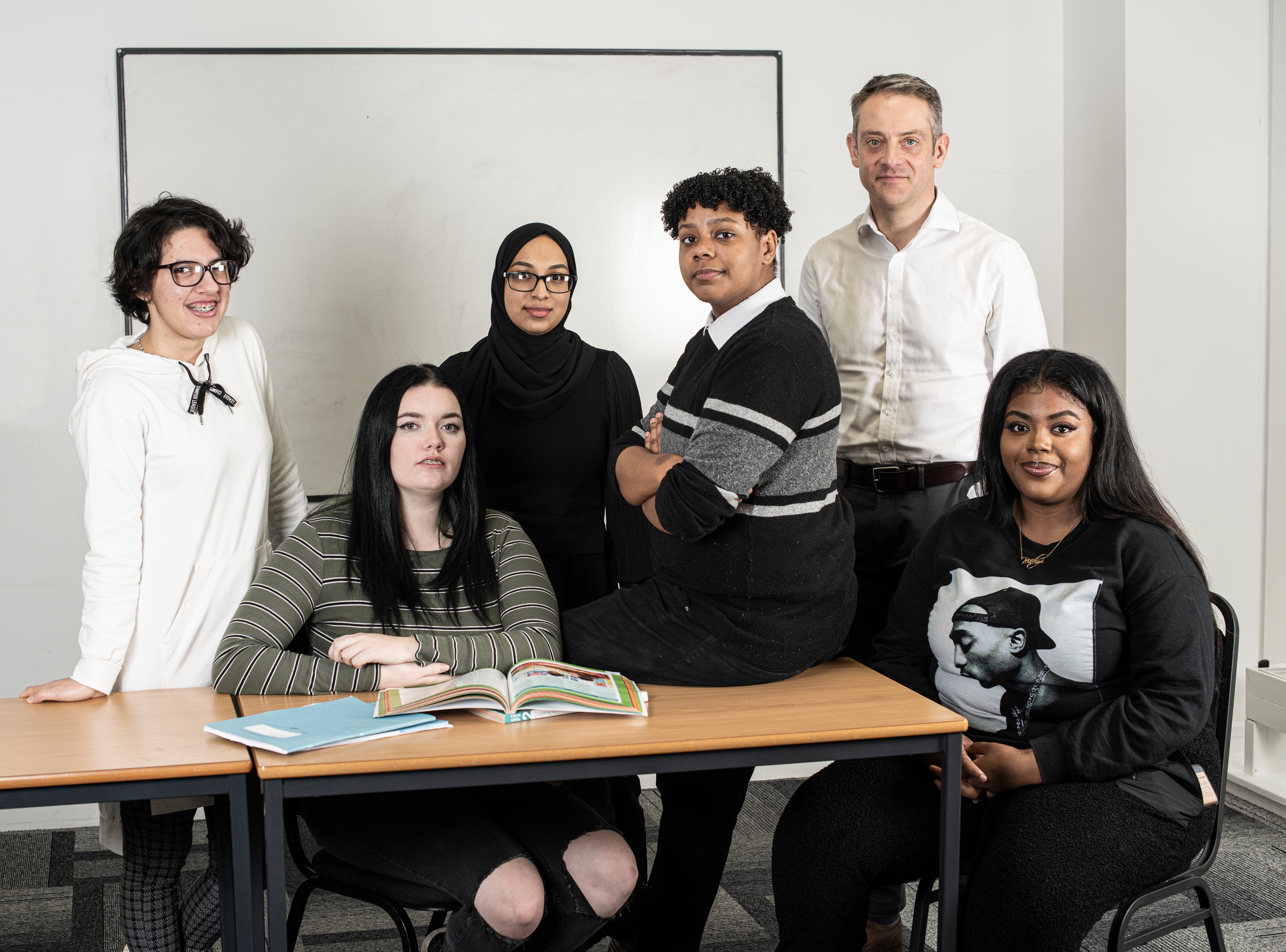 L to R: Virginia Aduiar, Leia Ward, centre manager Nadia Khatun, Alex Campbell, CEO Steve Woolcock and Hannah Pullman at First Rung