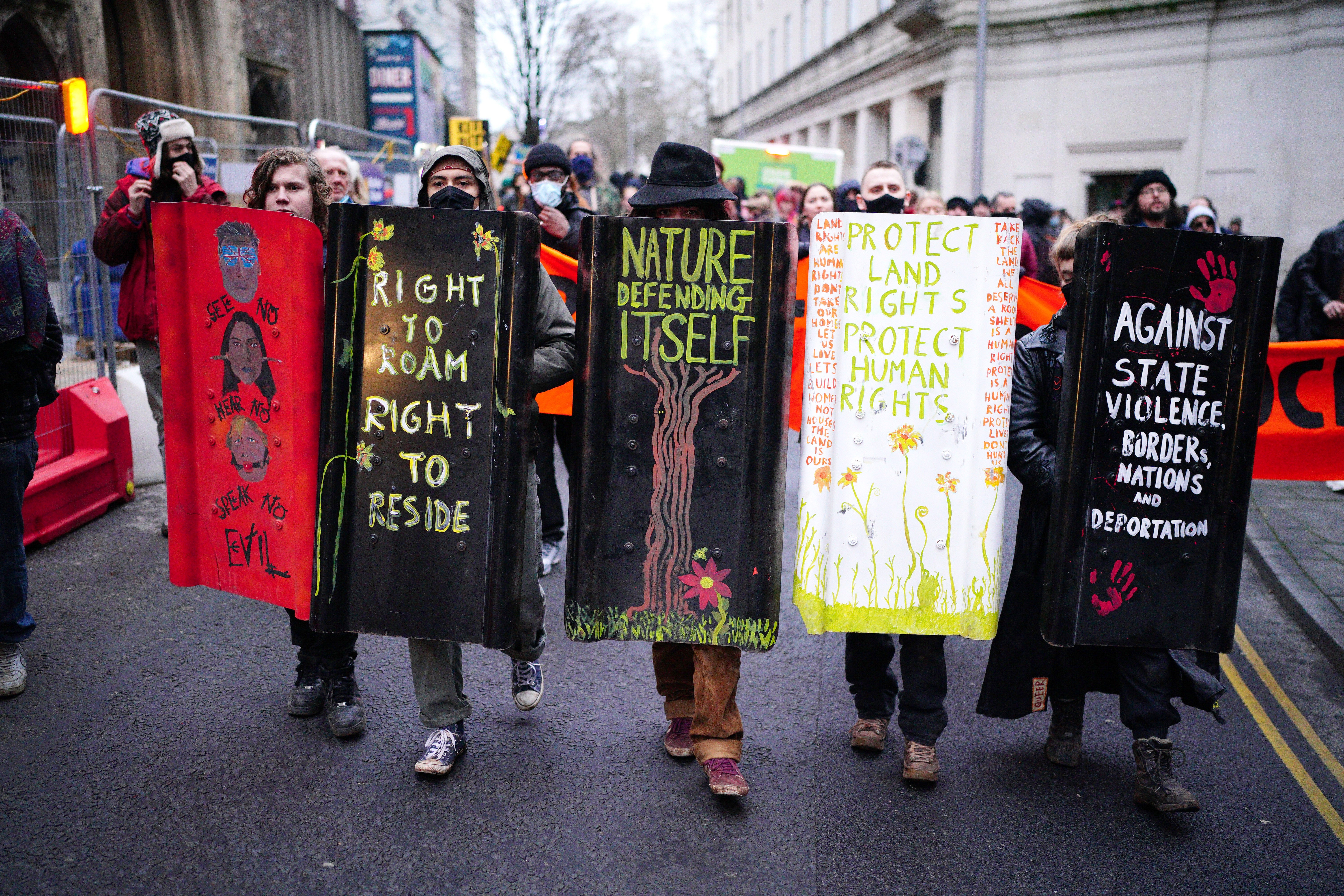 Demonstrators during a ‘Kill The Bill’ protest against the Police, Crime, Sentencing and Courts Bill in Bristol (Ben Birchall/PA)