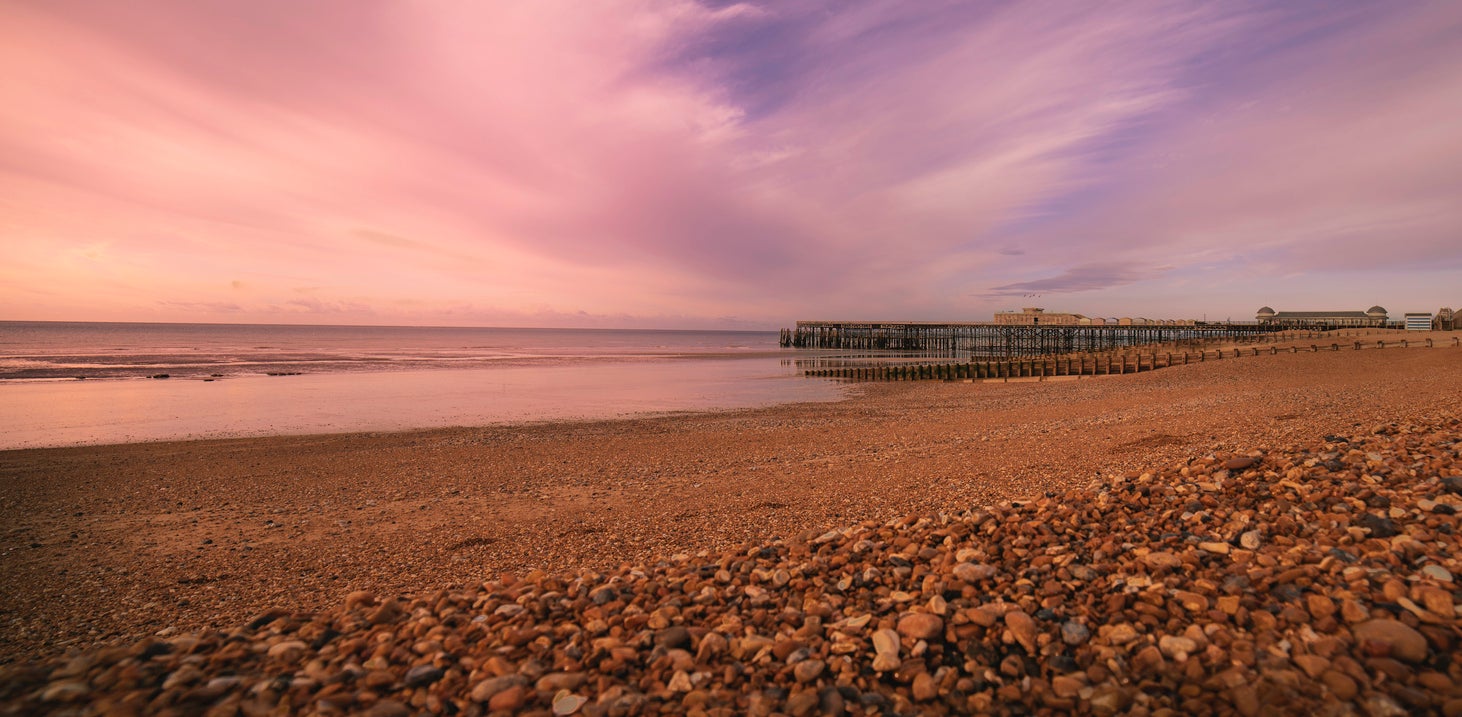 Hastings beach at sunset