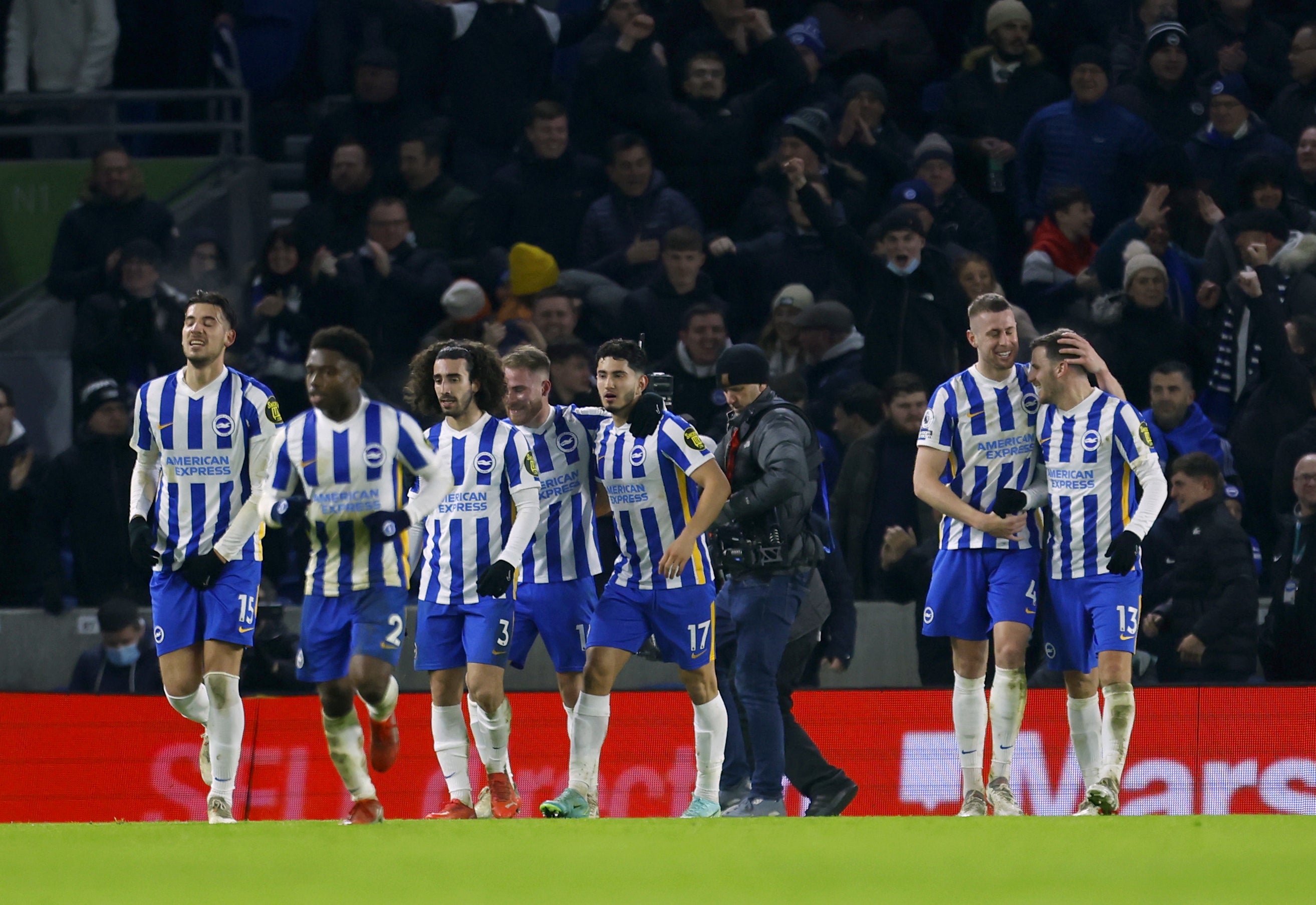 Adam Webster (second right) scored the equaliser for Brighton (Steven Paston/PA)